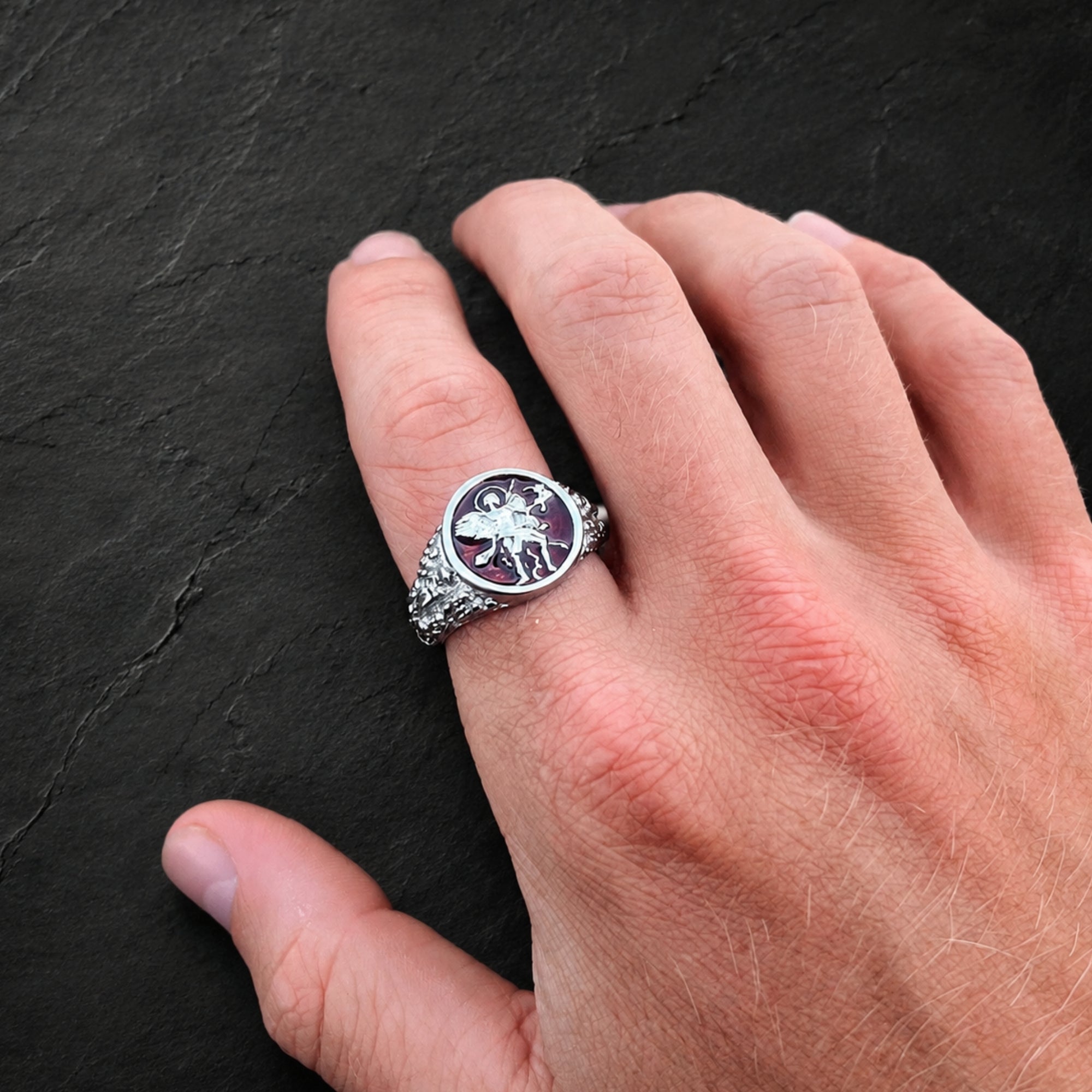 St Michael Ring - Red (Gold)