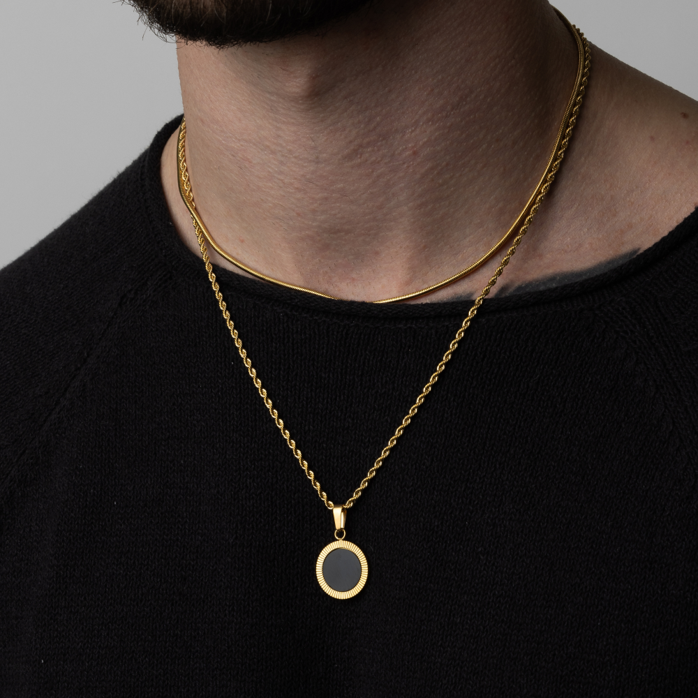 18K Gold Spiral Onyx Necklace - Men's Necklace | Twistedpendant