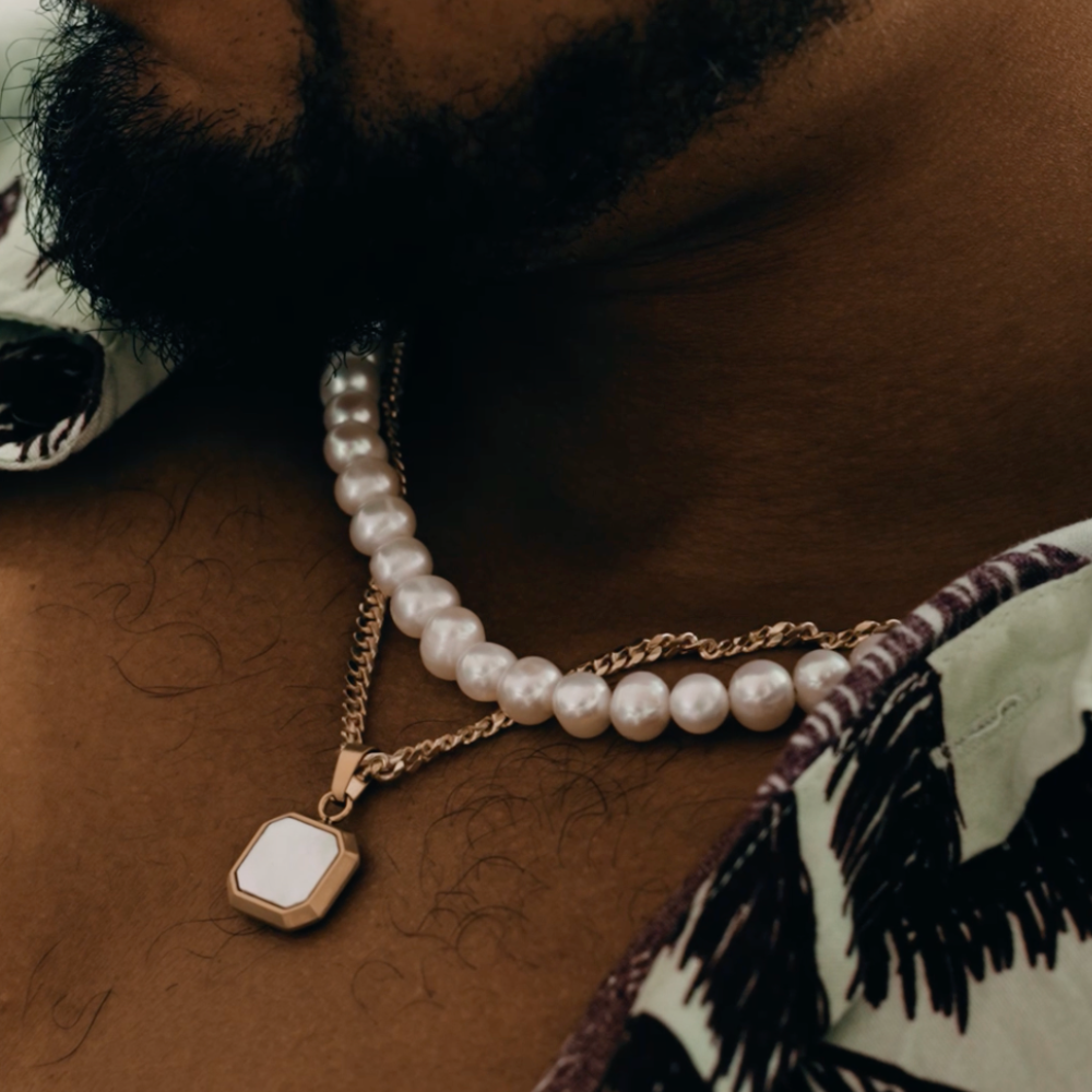 Pearl Necklace - Silver Pearl Necklace for Men - By Twistedpendant