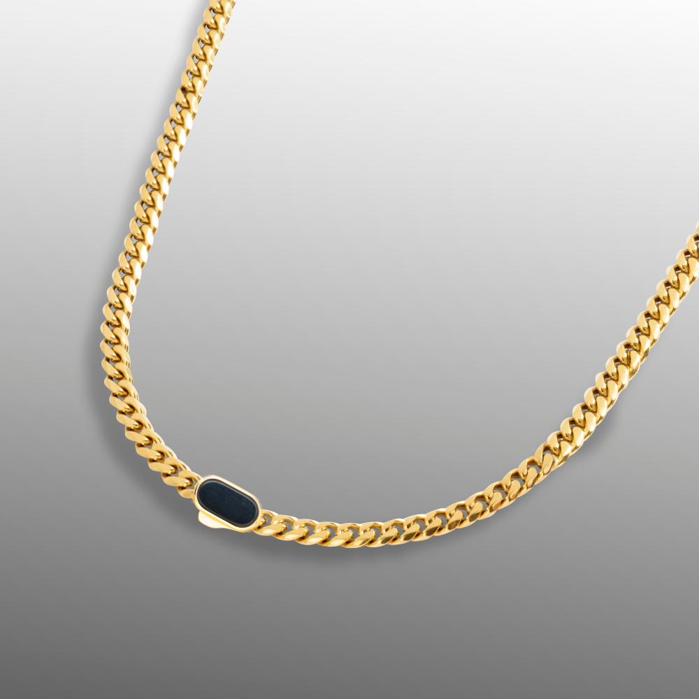 Mens Onyx Cuban Chain (5MM) - Gold Mens Necklace Chains | Twistedpendant