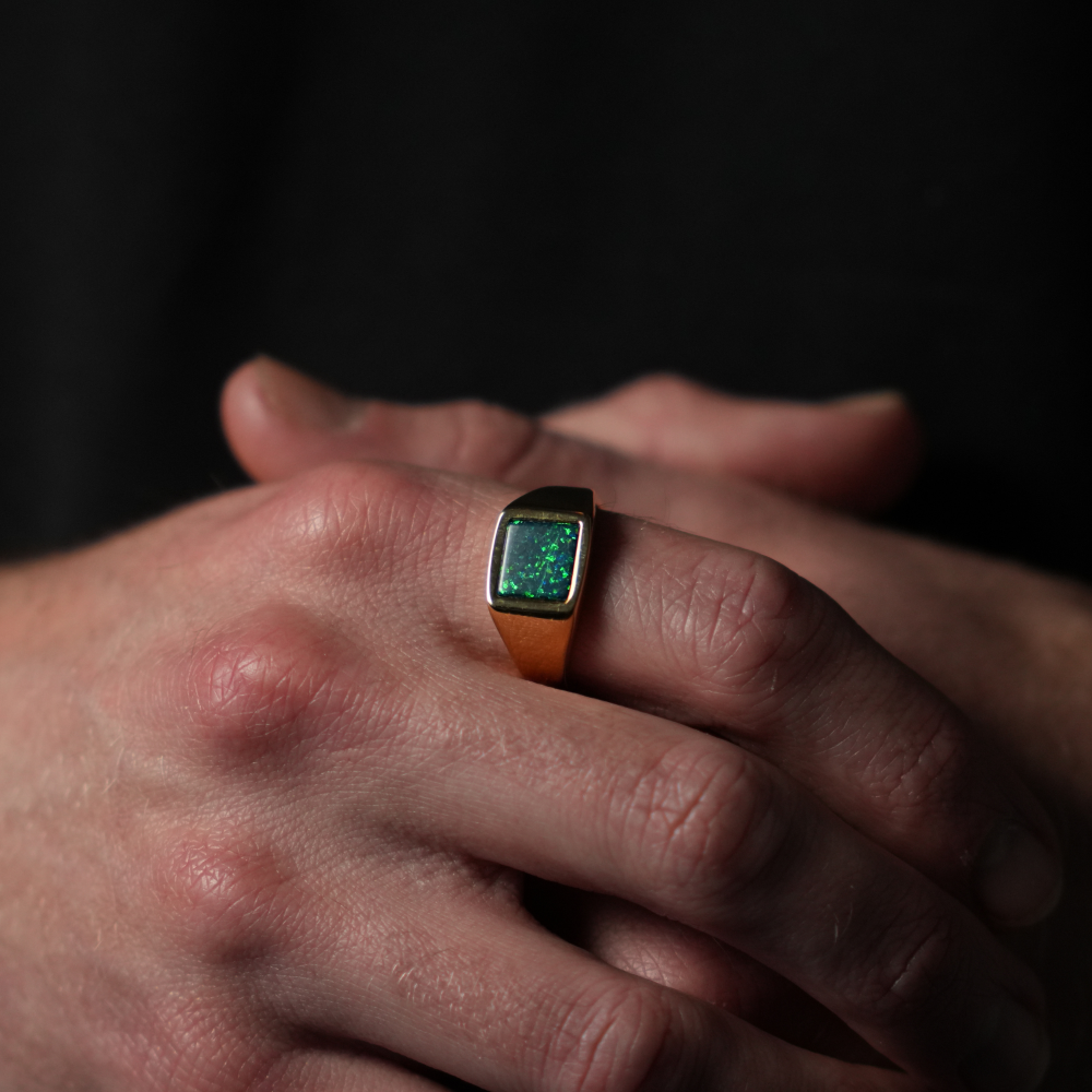 Mens Rings - Gold Opal Gemstone Signet Ring For Men - By Twistedpendant