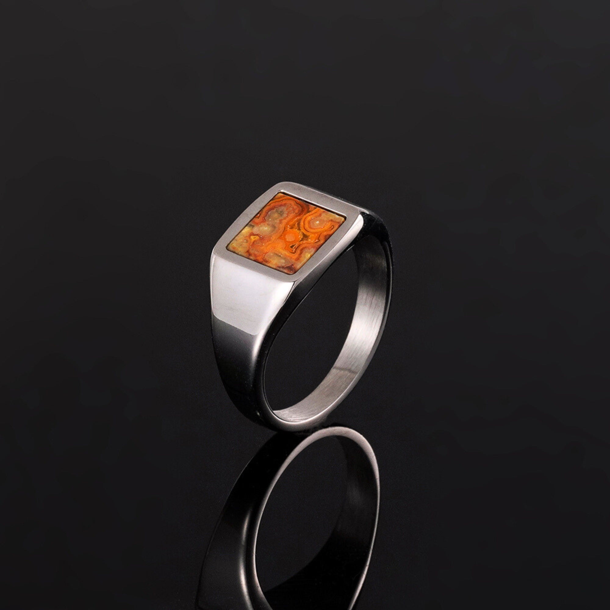 Square Crazy Onyx Ring - Silver