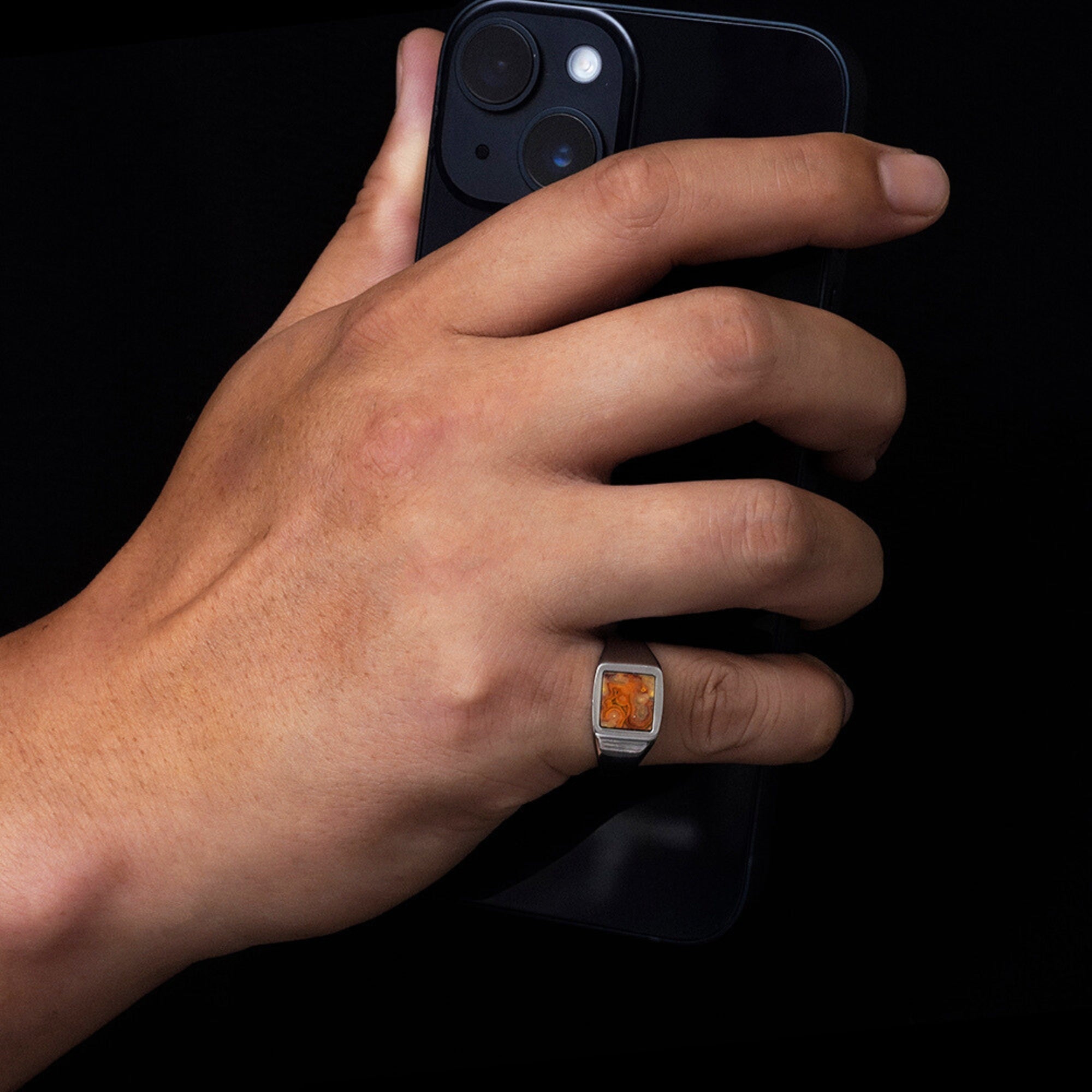 Square Crazy Onyx Ring - Silver