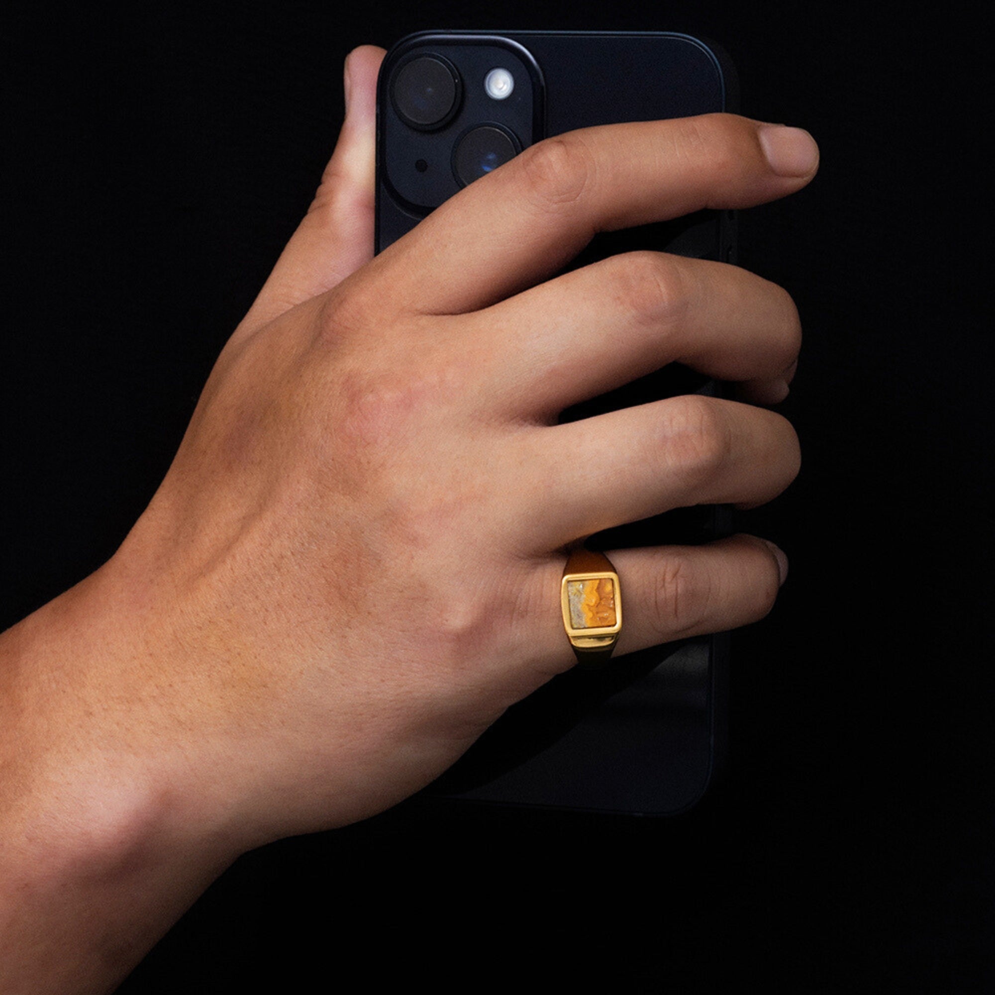 Square Crazy Onyx Ring - Silver