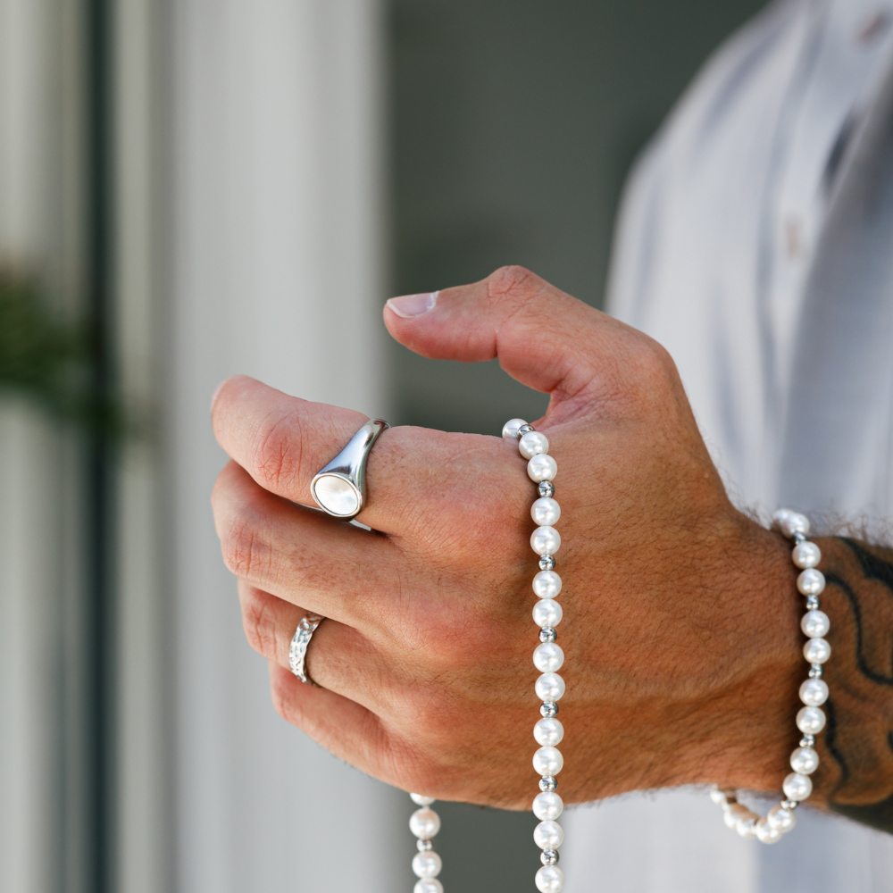 Pearl Signet Ring Men - Mens Silver Signet Rings - By Twistedpendant