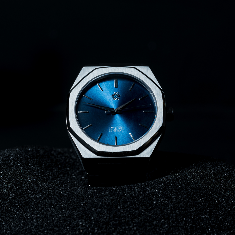Mens Silver & Navy Watch - Silver Watches For Men - By Twistedpendant