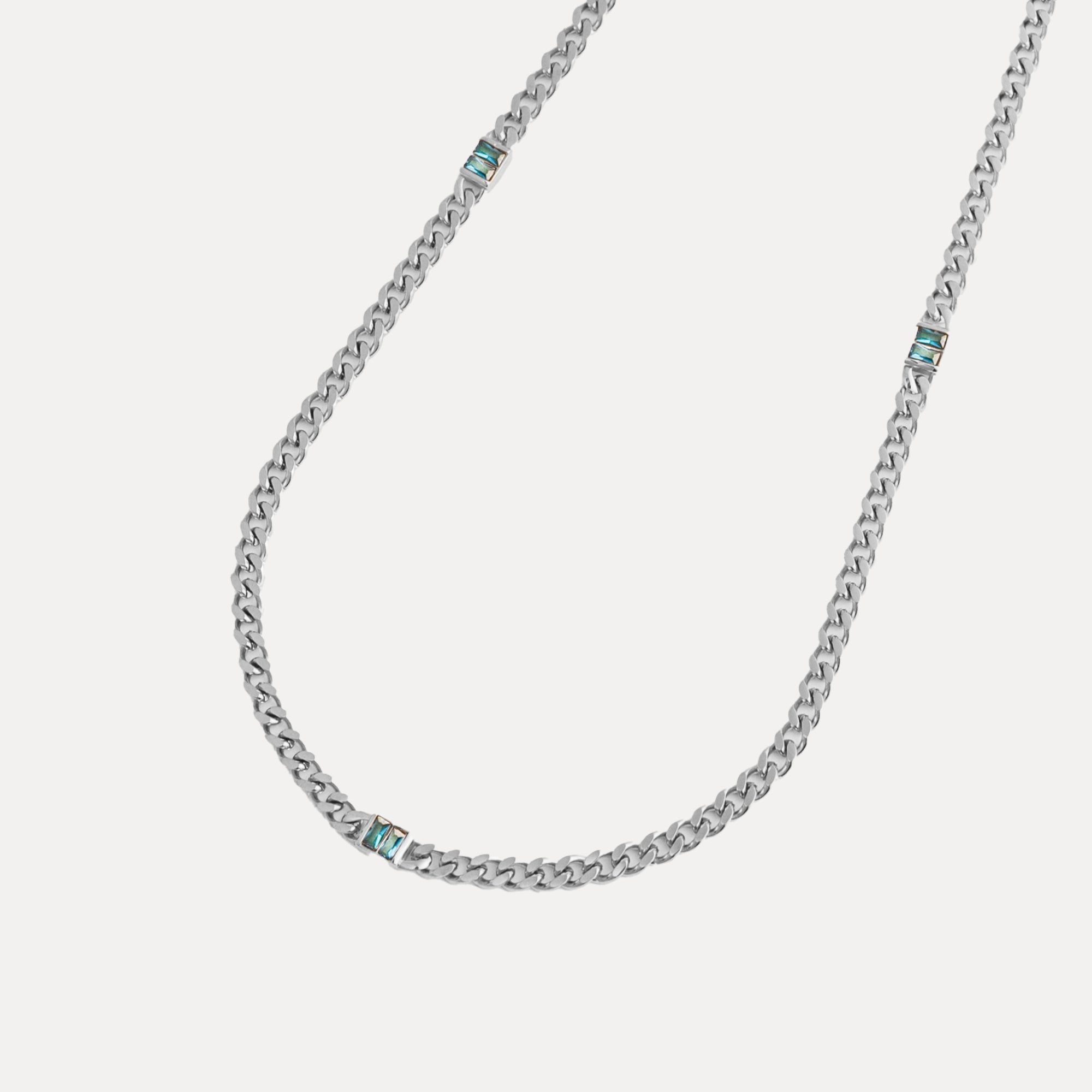 Micro Multi Blue Gem Chain - Silver