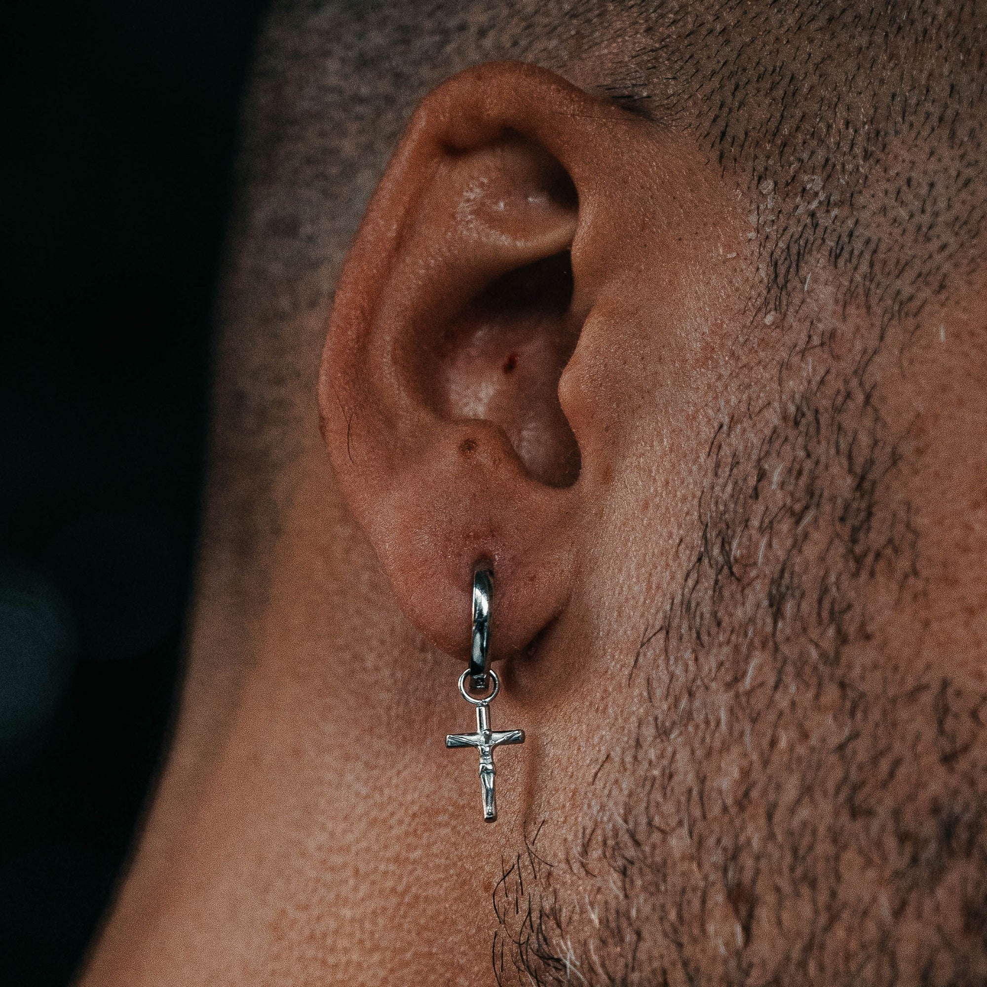 Crucifix Dangle Earring - Silver