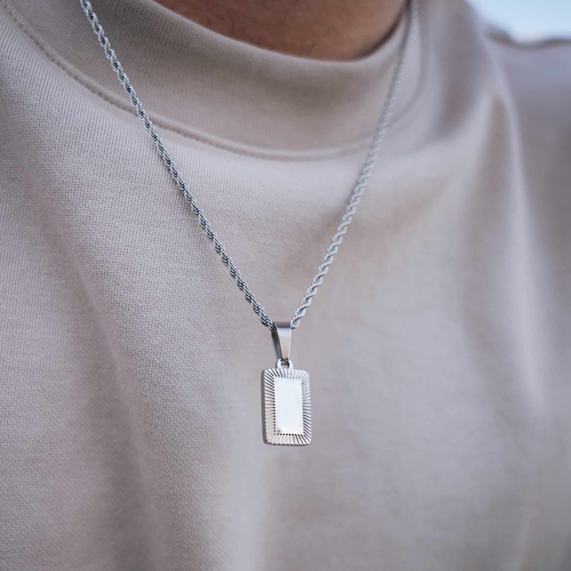Silver Rectangle Pendant Necklace - Mens Silver Pendant By Twistedpendant
