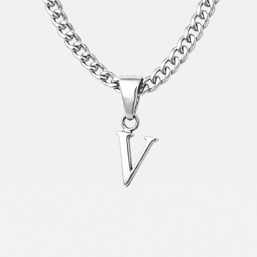 Mini Initial with Cuban Chain - Silver