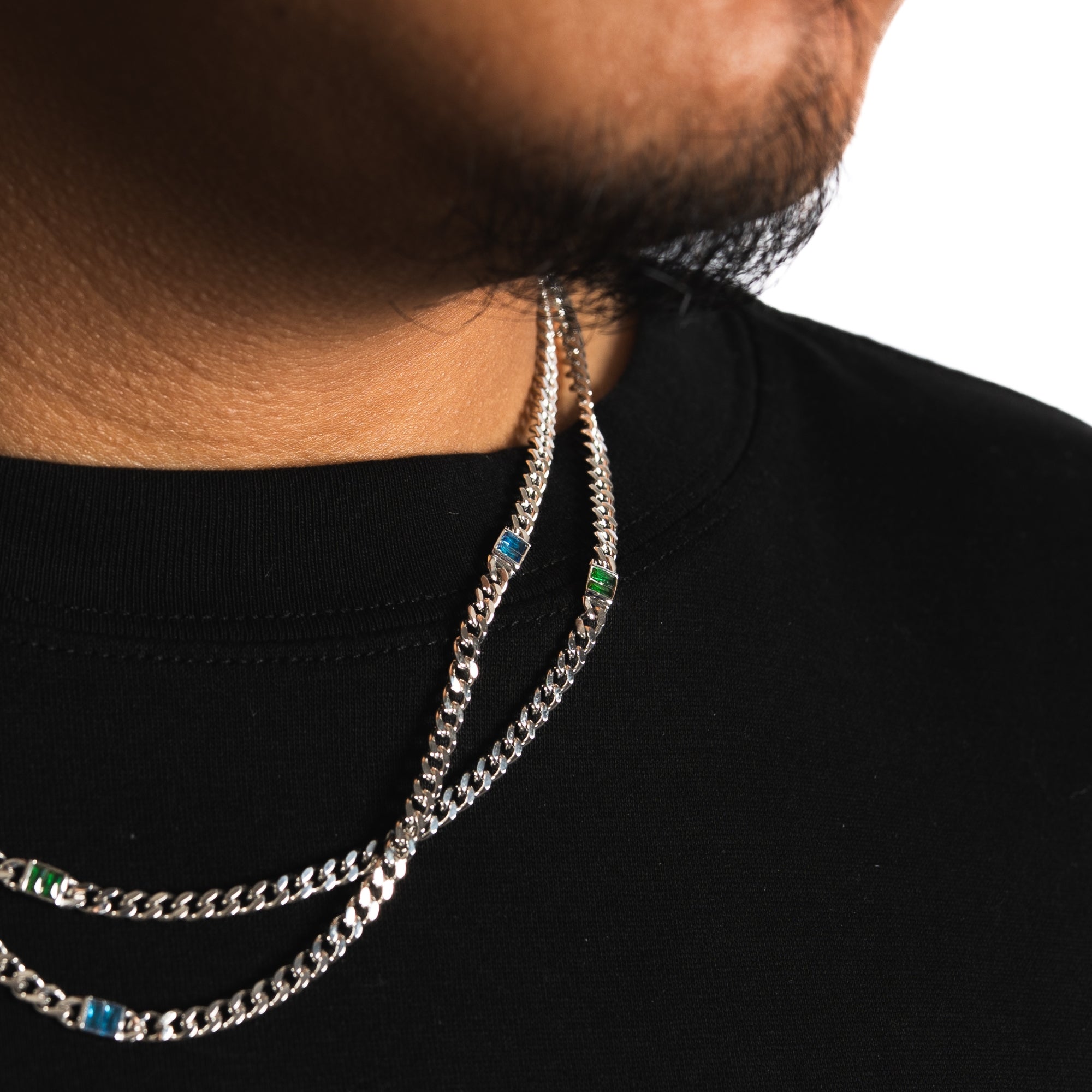 Micro Multi Blue Gem Chain - Silver
