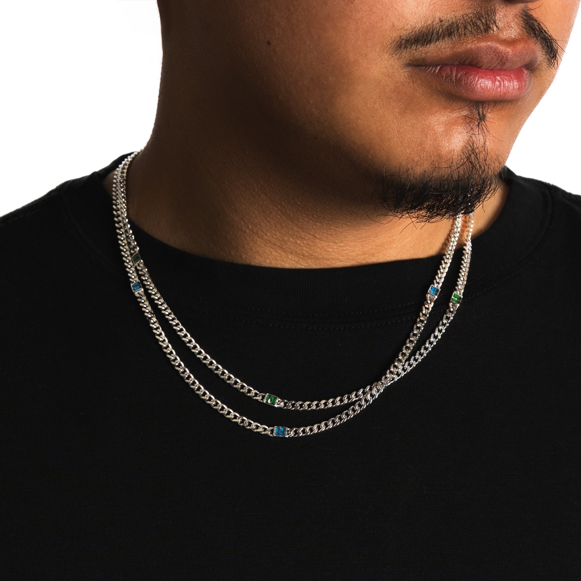 Micro Multi Blue Gem Chain - Silver