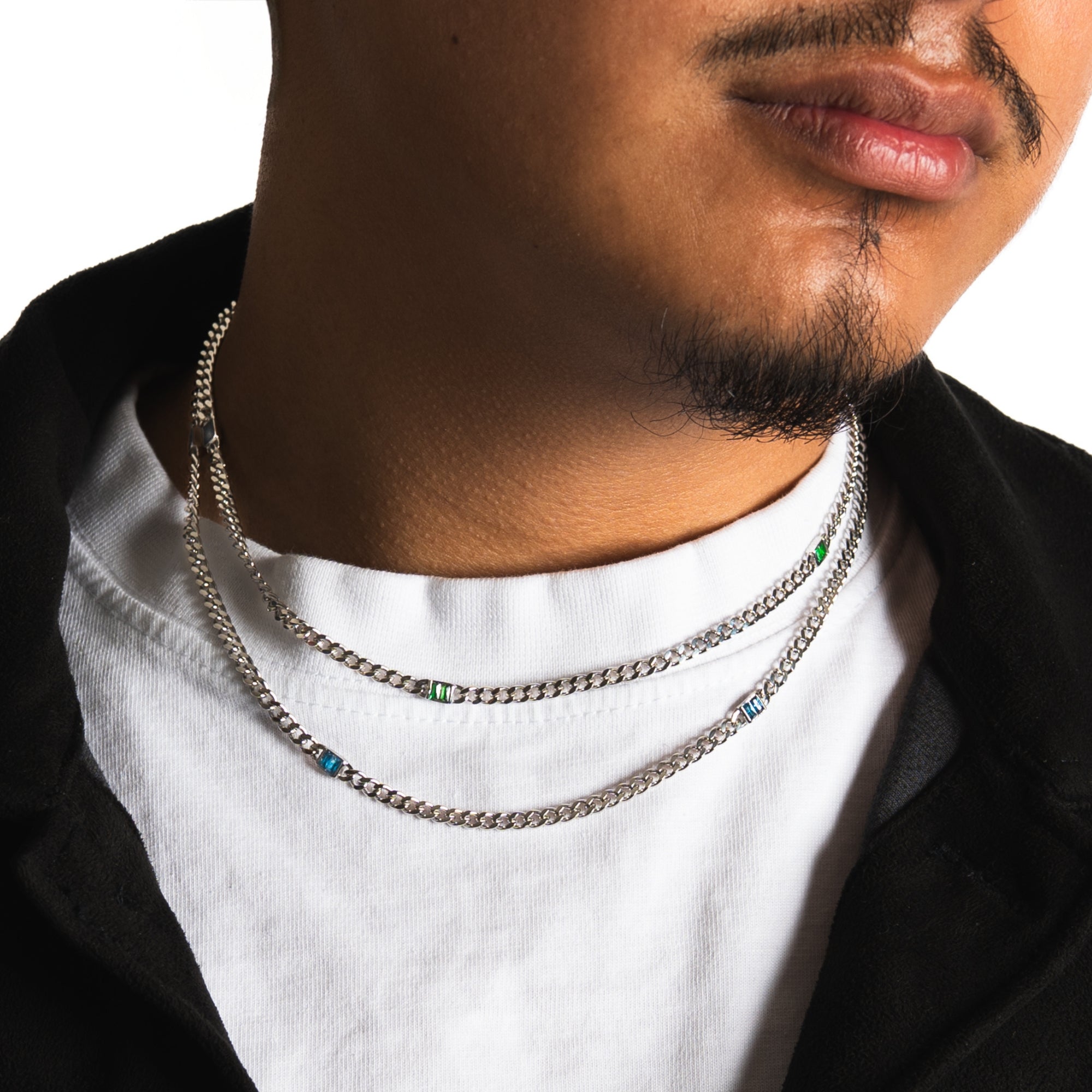 Micro Multi Blue Gem Chain - Silver