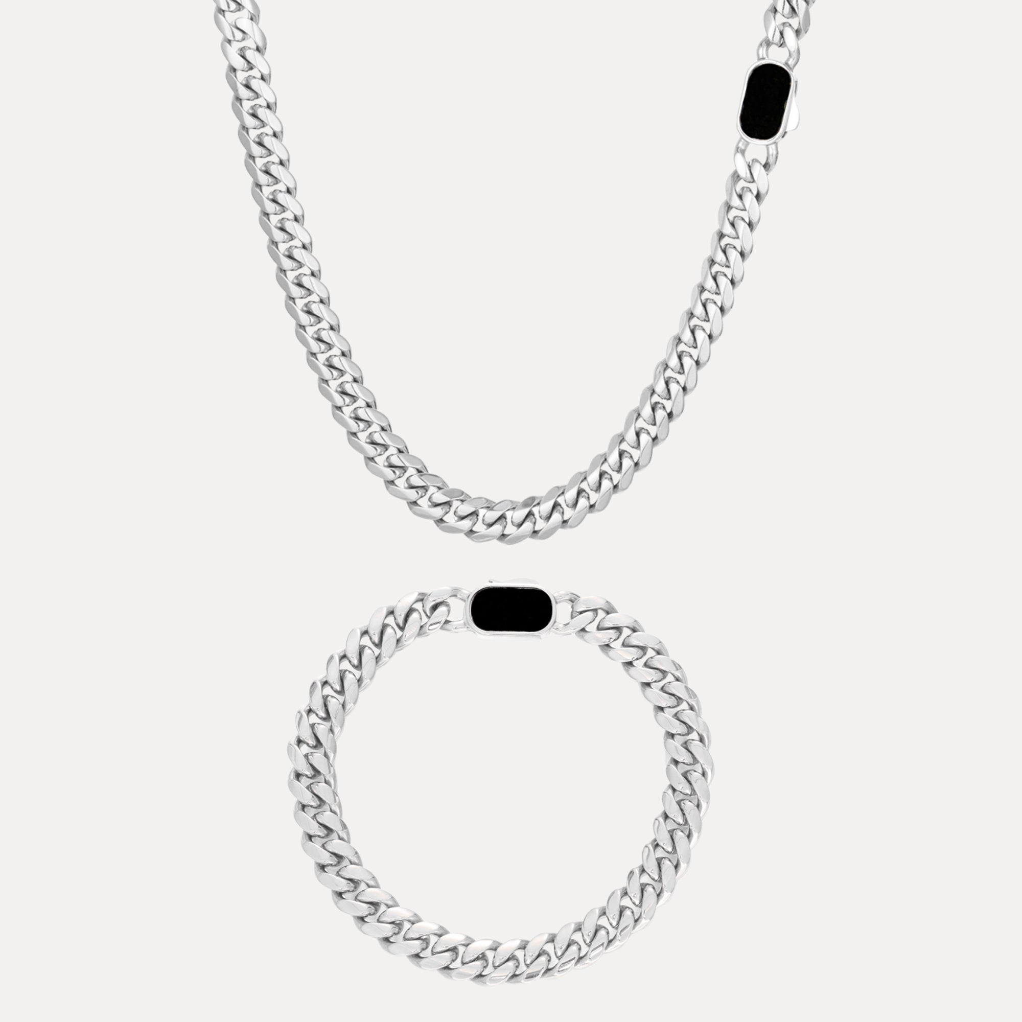 Onyx Cuban Set (8MM) - Silver