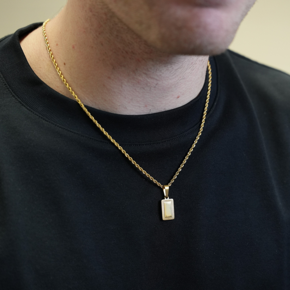 18K Gold Rectangle Pendant Necklace - Mens Gold Pendant By Twistedpendant