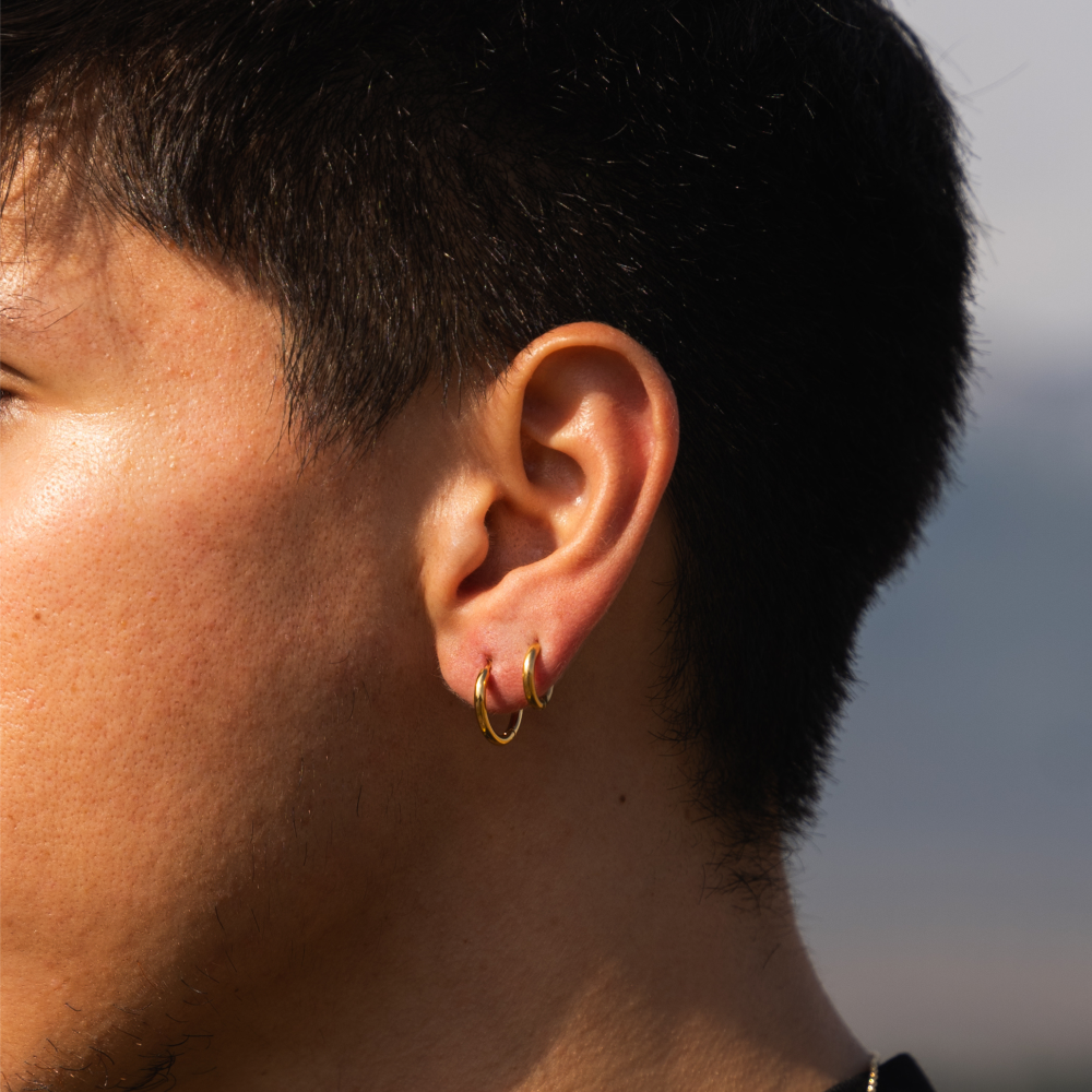 Mens Gold Hoop Earrings - Thick 18K Gold Hoops For Men By Twistedpendant