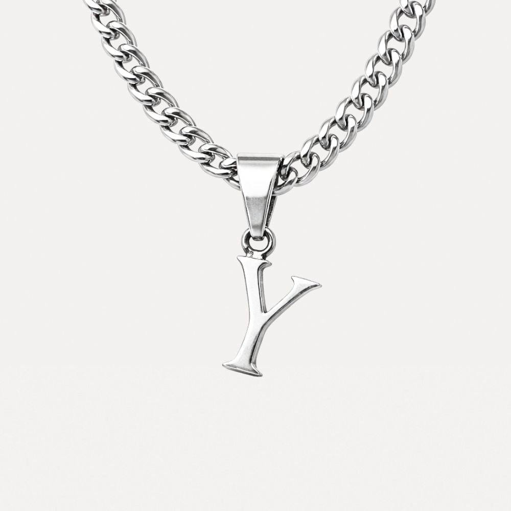 Mini Initial with Cuban Chain - Silver