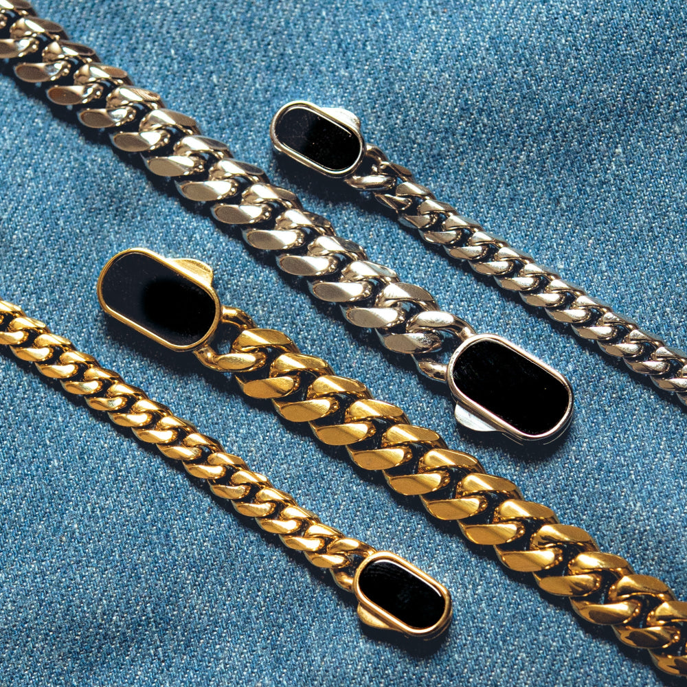 Onyx Thick Cuban Bracelet (8MM) – Silver