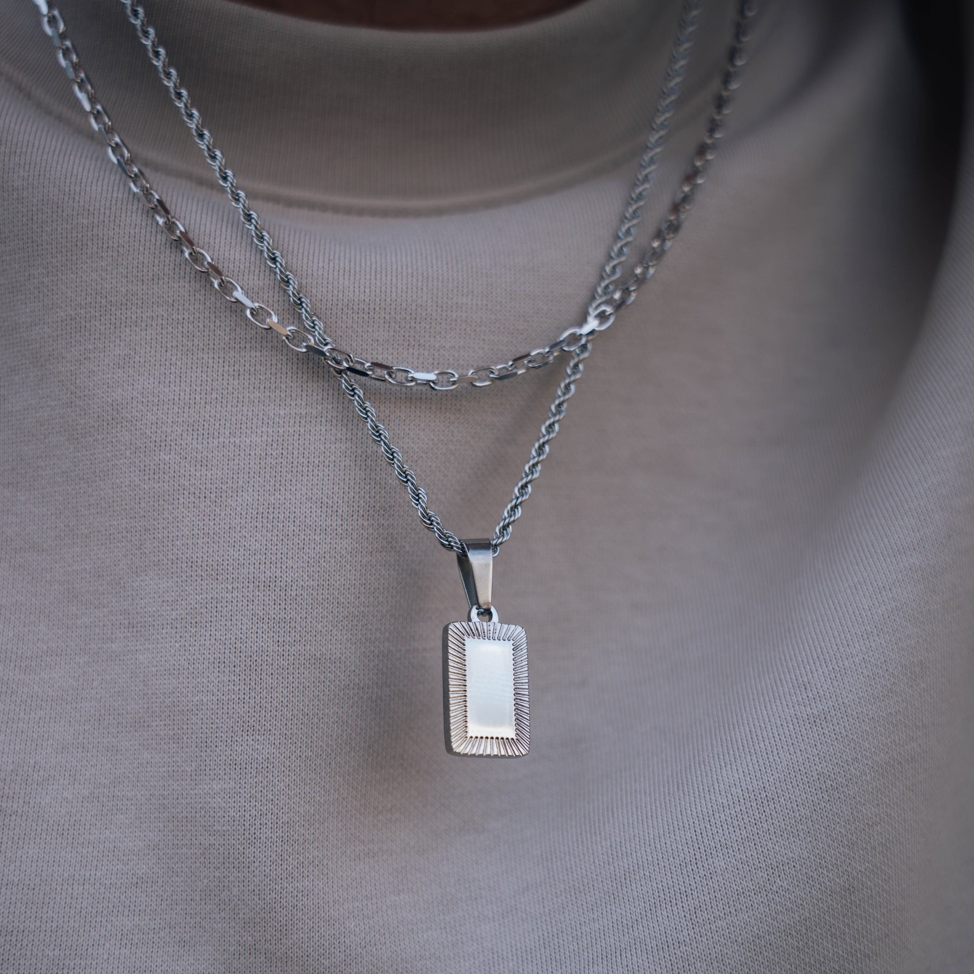 Silver Rectangle Pendant Necklace - Mens Silver Pendant By Twistedpendant