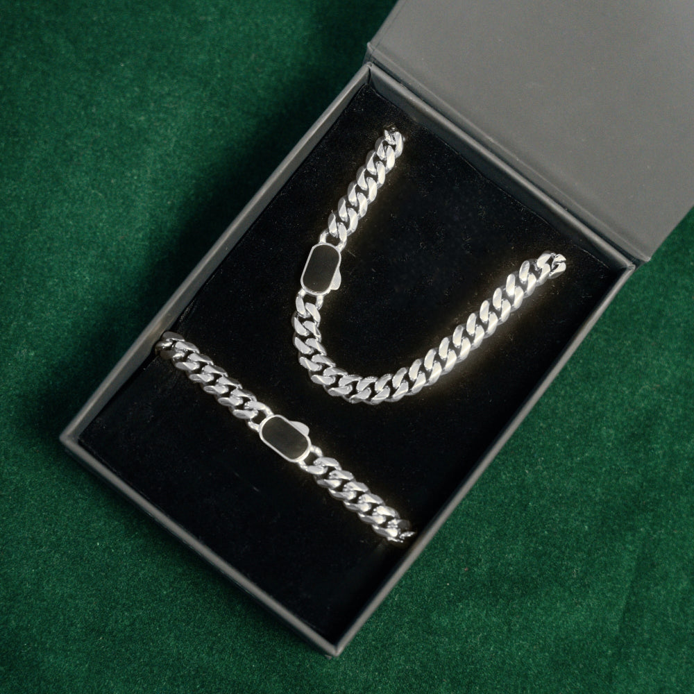 Onyx Cuban Set (8MM) - Silver