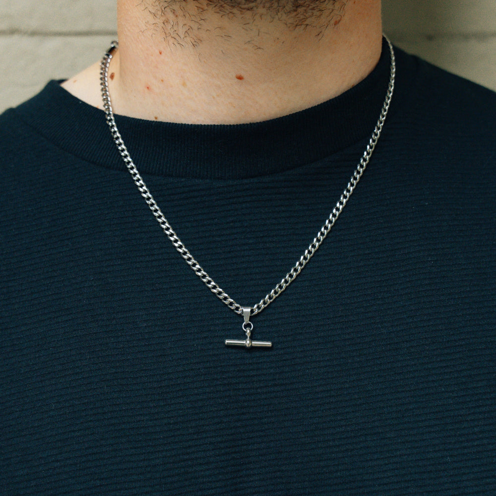 T-Bar Necklace - Silver T-Bar Pendant Necklace For Men By Twistedpendant