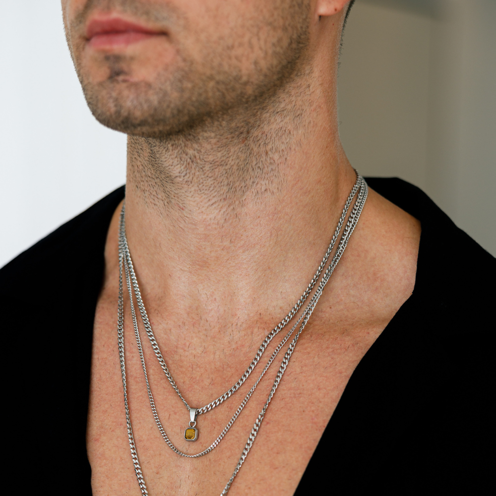 Mini Tiger Eye Necklace - Silver Necklace for Men - By Twistedpendant