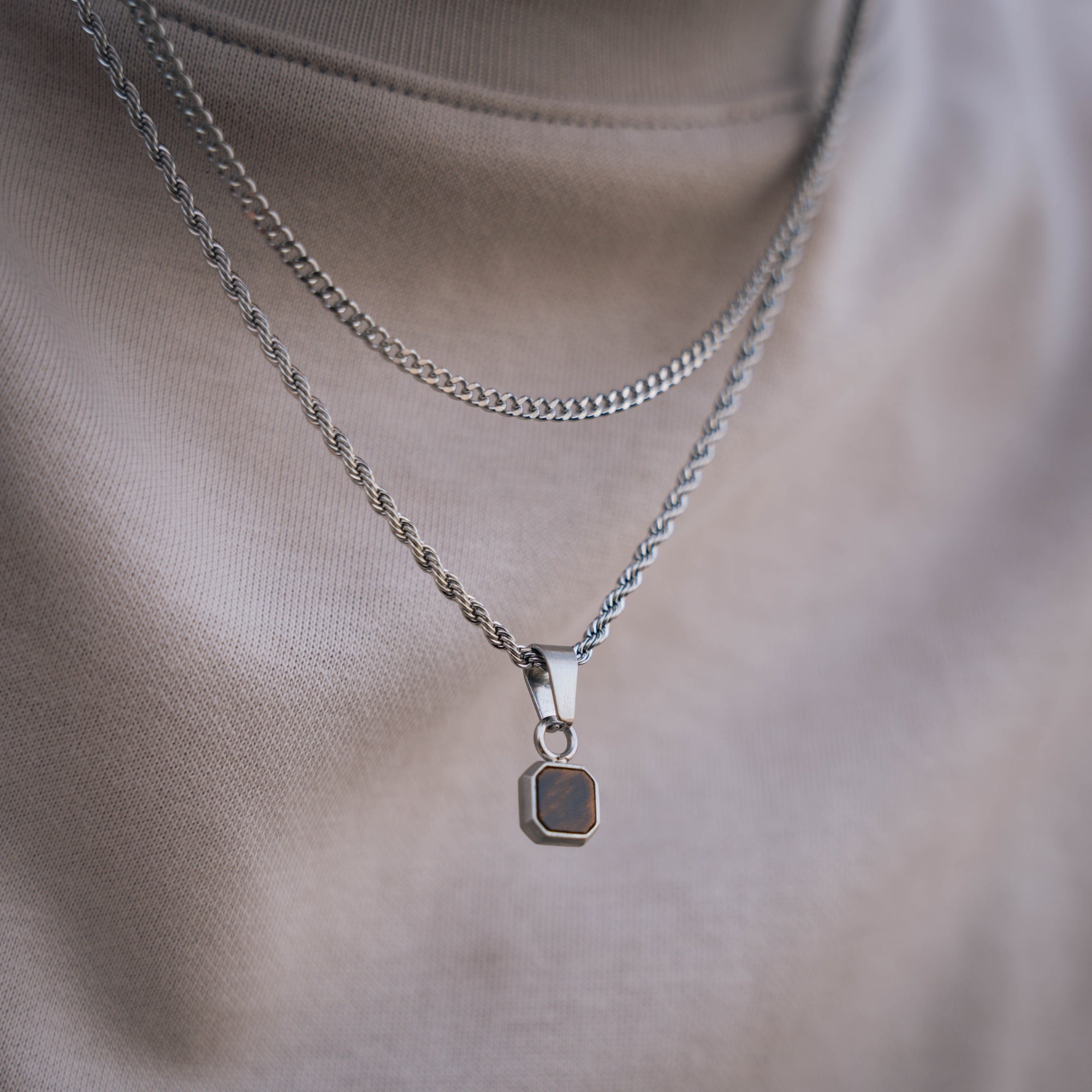 Mini Tiger Eye Necklace - Silver Necklace for Men - By Twistedpendant