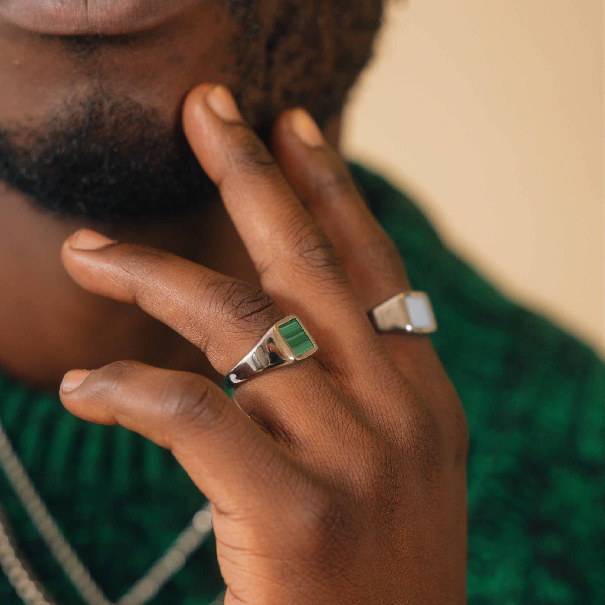 Square Malachite Ring - Silver