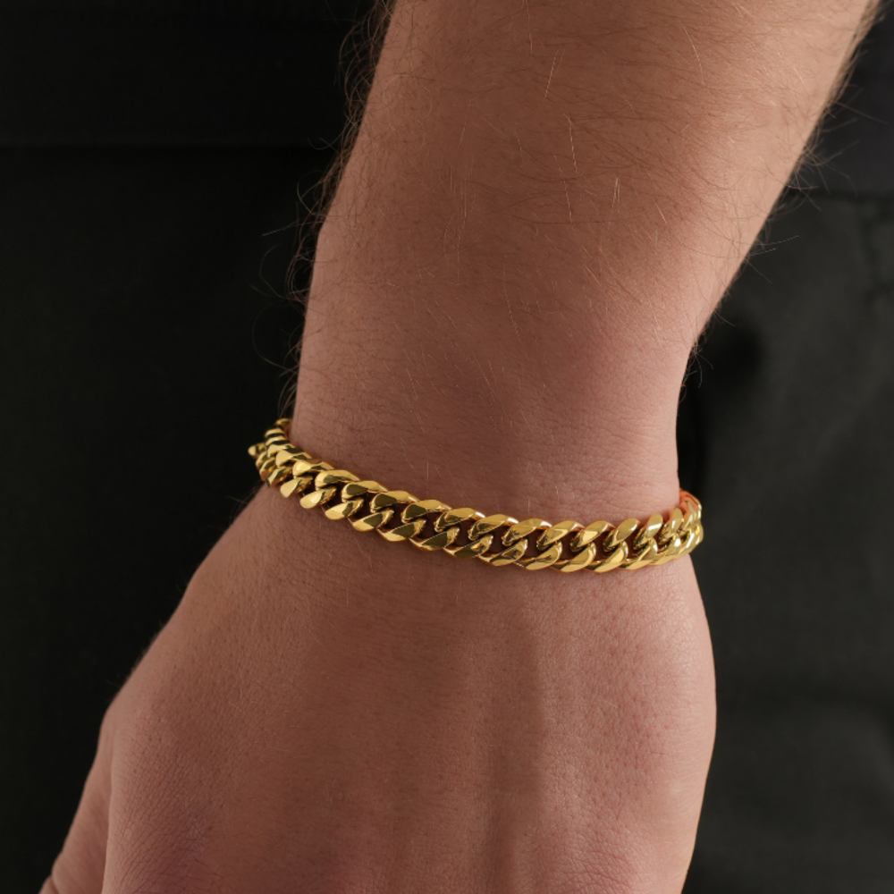 Men s Gold Cuban Thick Bracelet 8MM Mens Gold Bracelet Chain Twistedpendant