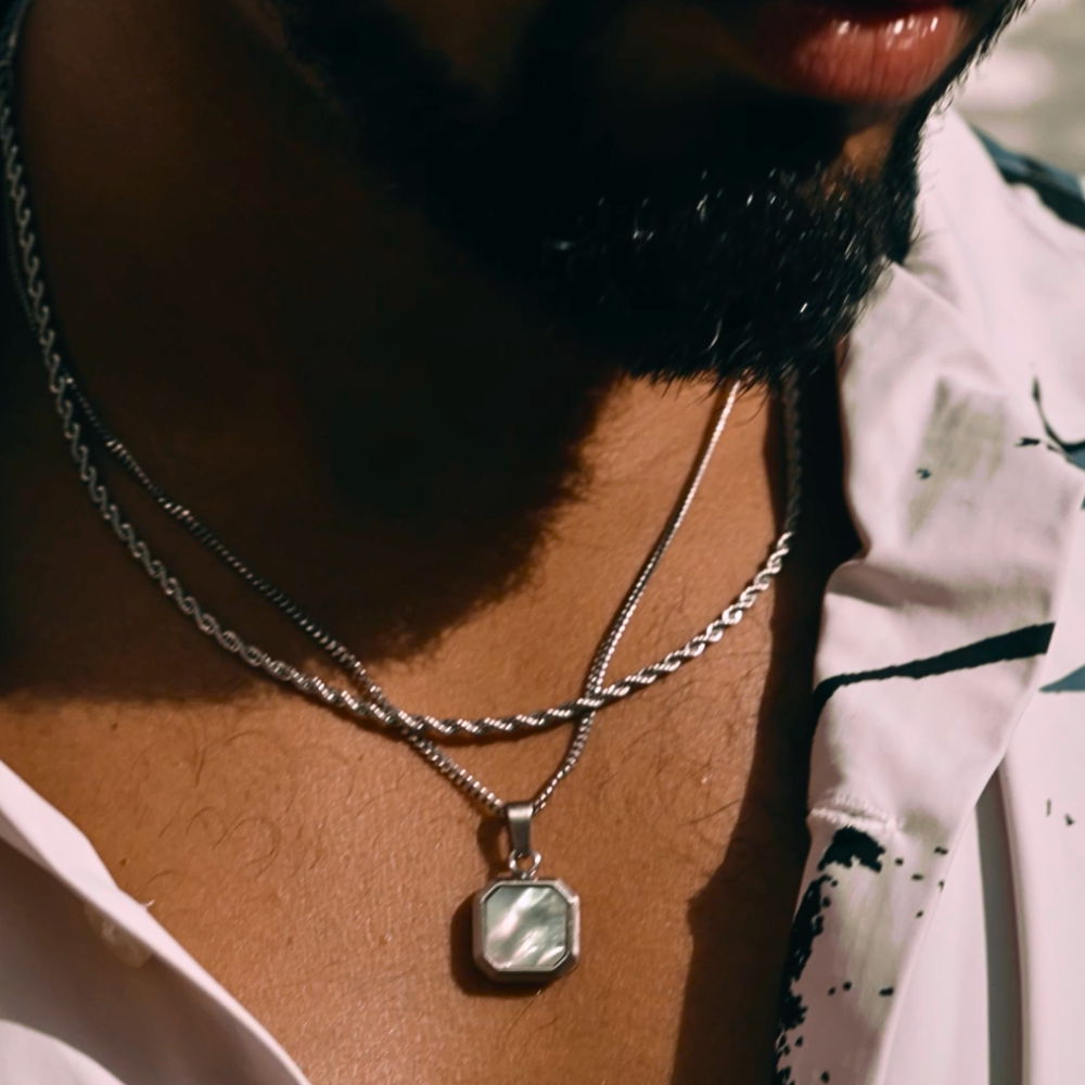 Pearl Necklace - Silver Pearl Necklace for Men - By Twistedpendant