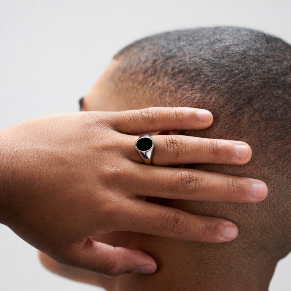 Black Onyx Signet Ring - Silver