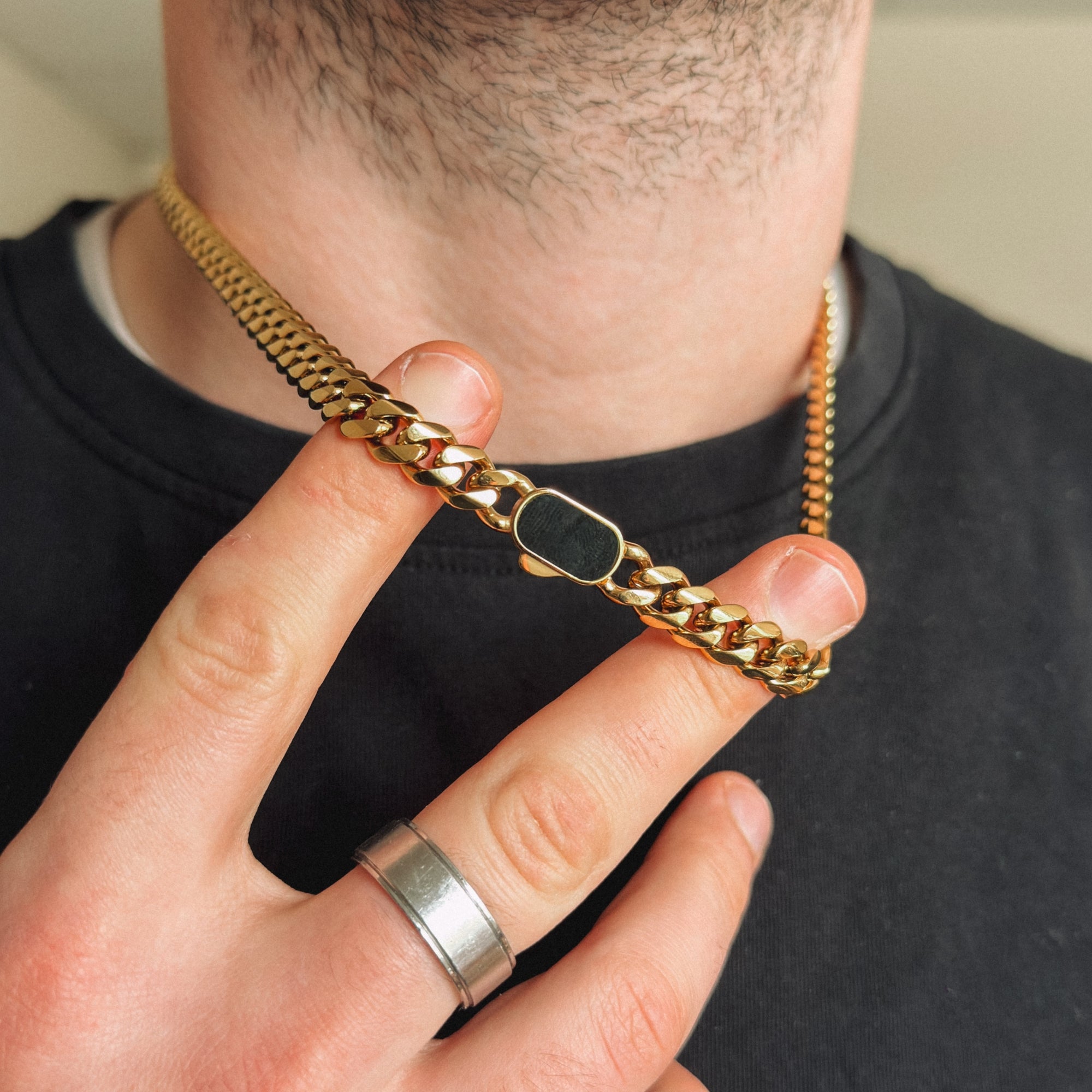 Onyx Thick Cuban Bracelet (8MM) – Gold