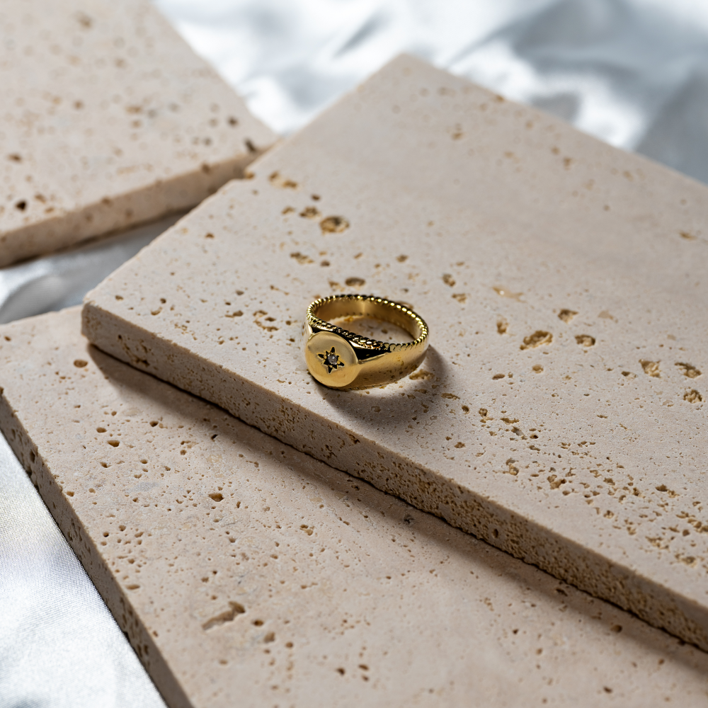 North Star Signet Ring For Men - Mens Gold Rings - By Twistedpendant