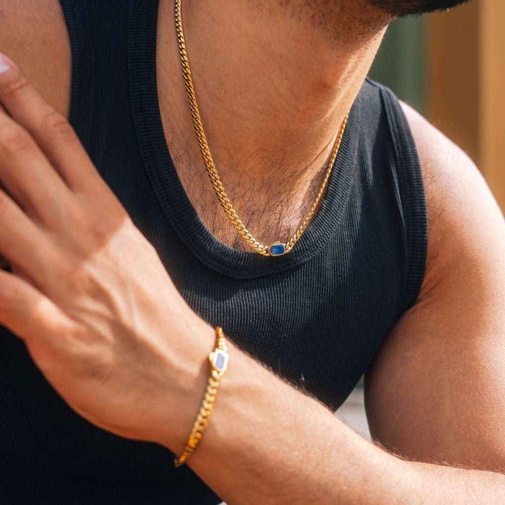 Lapis Cuban Bracelet (5MM) - Gold