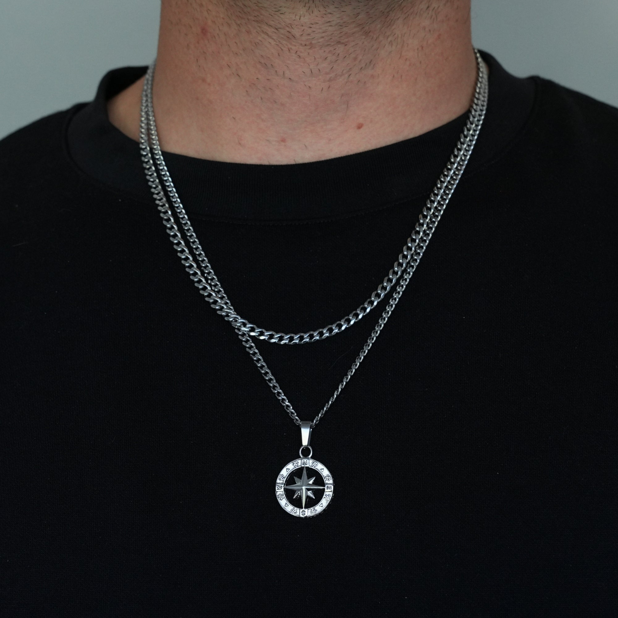 Silver Compass Men's Pendant Necklace | Twistedpendant