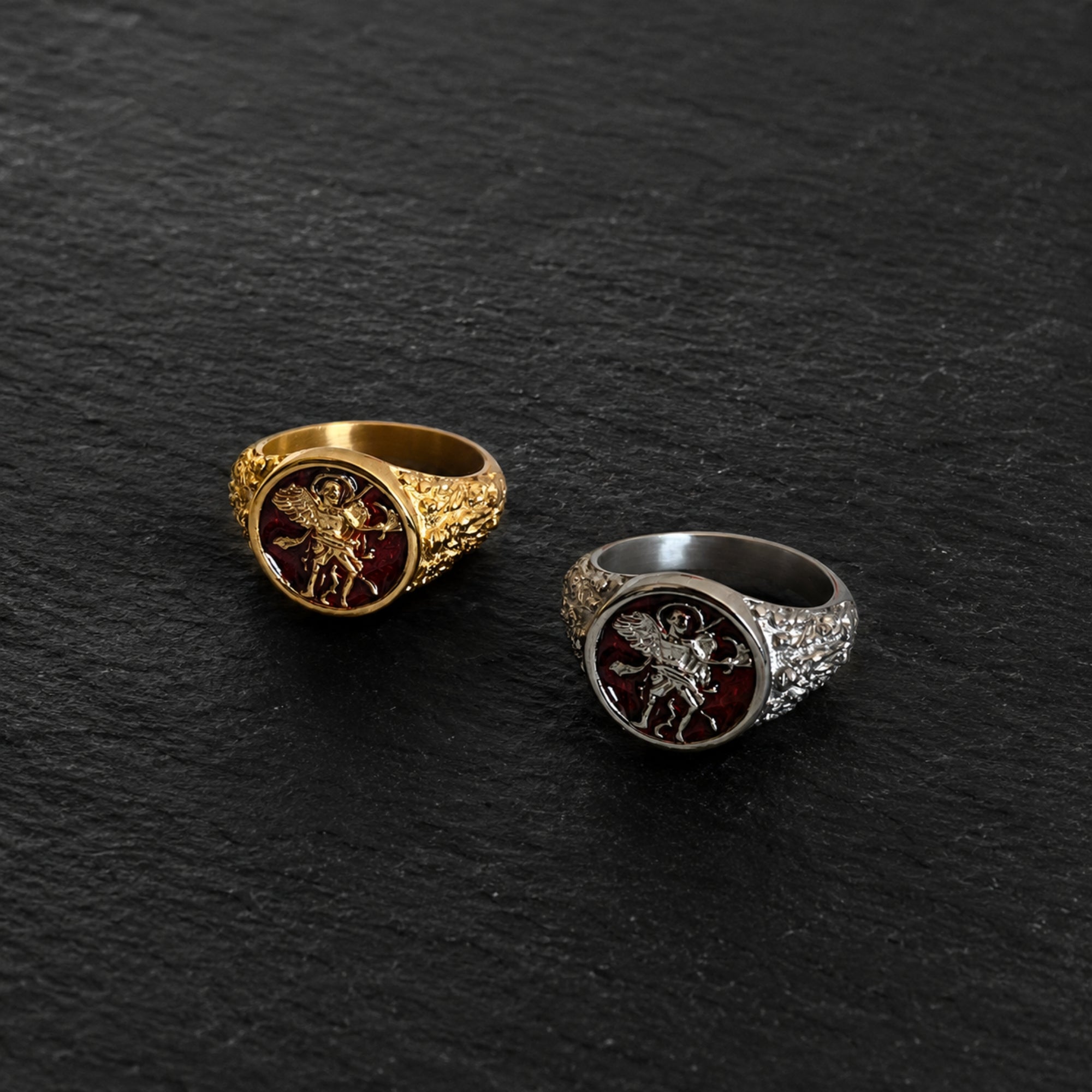 St Michael Ring - Red (Gold)