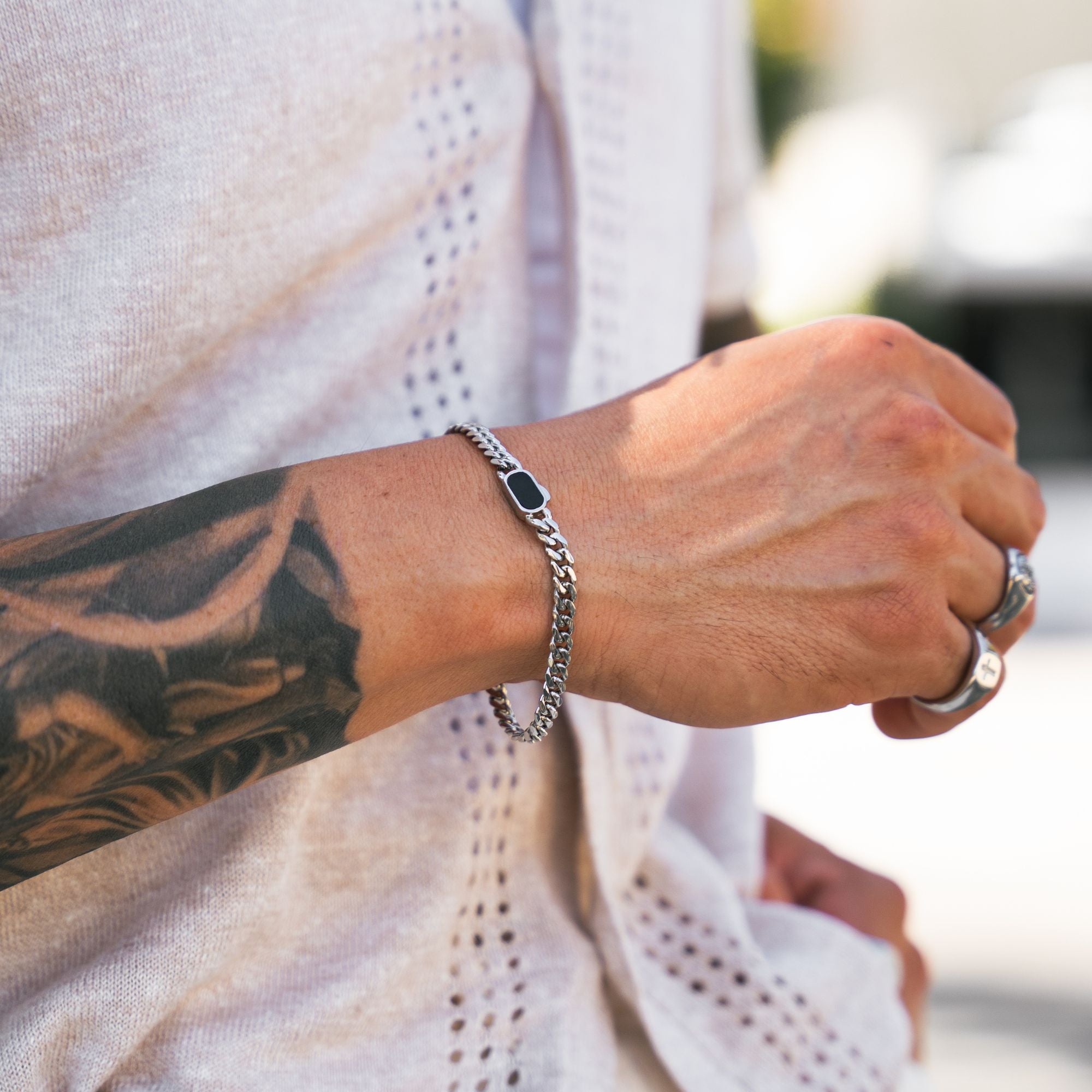 Onyx Cuban Bracelet (5MM) - Silver