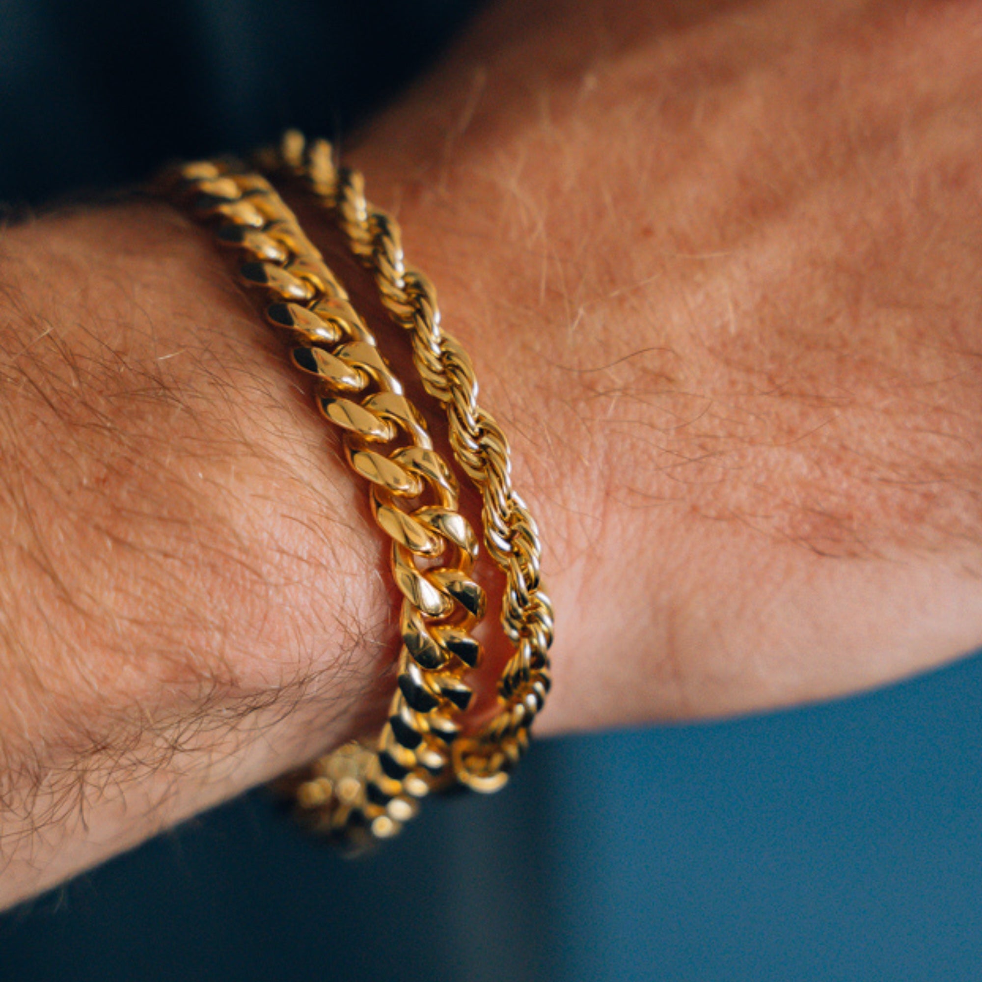 Gold Cuban (8MM) + Rope (5MM) Stack Bracelet