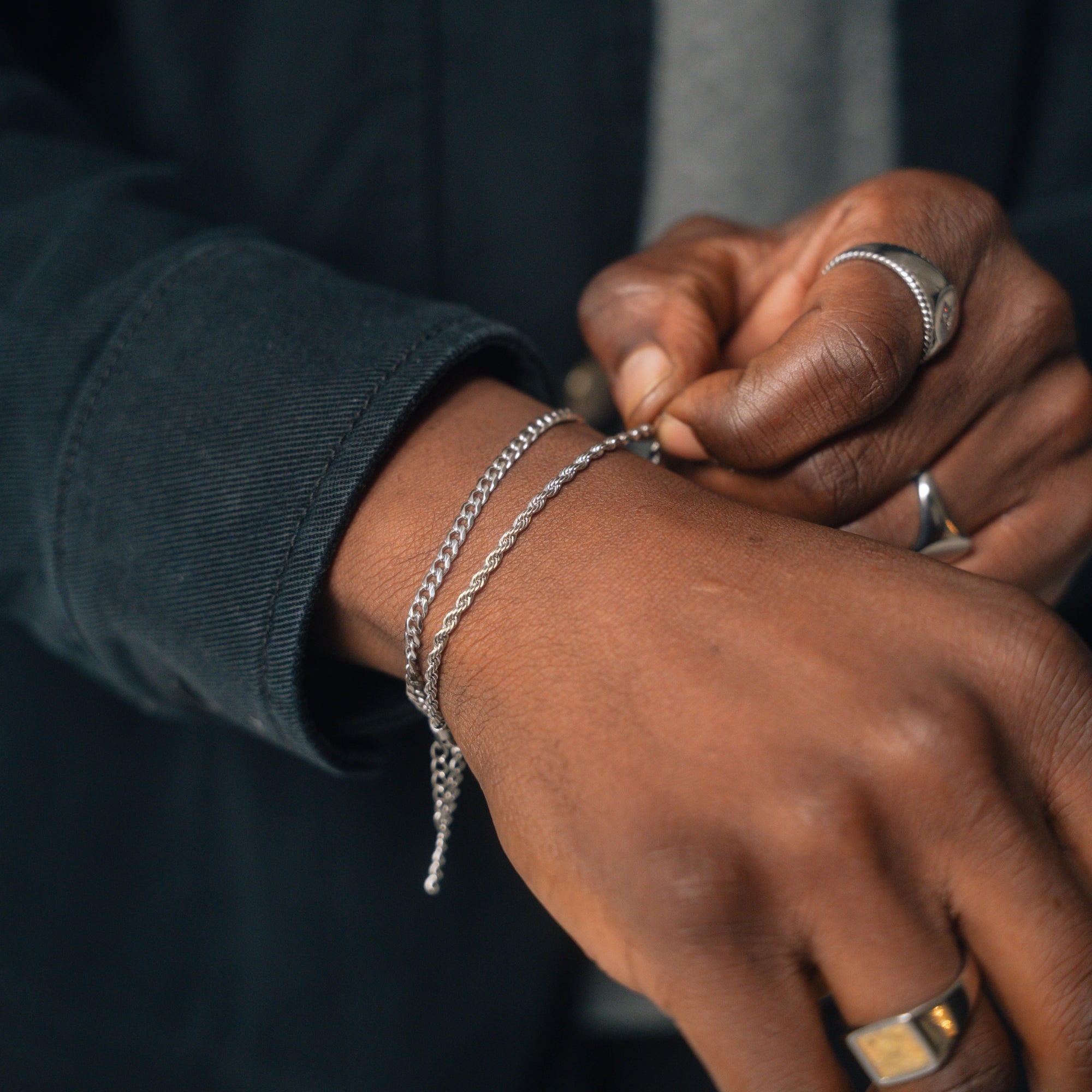 Silver Cuban + Rope Stack Bracelet
