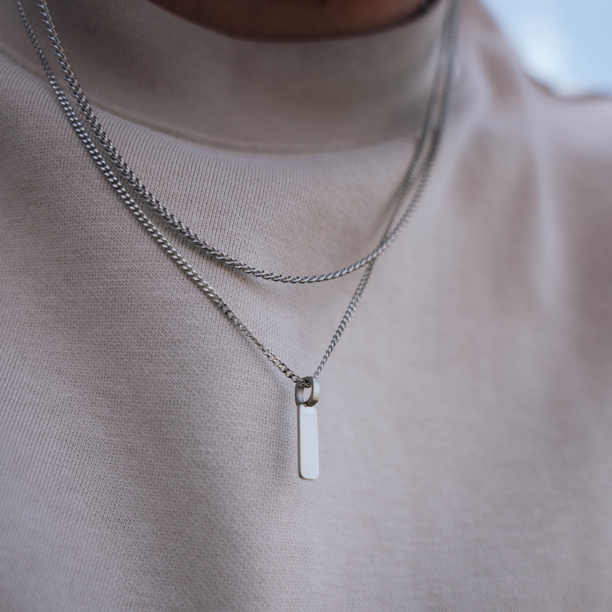 Silver Matte Bar Pendant Necklace - Silver Necklace For Men By Twistedpendant