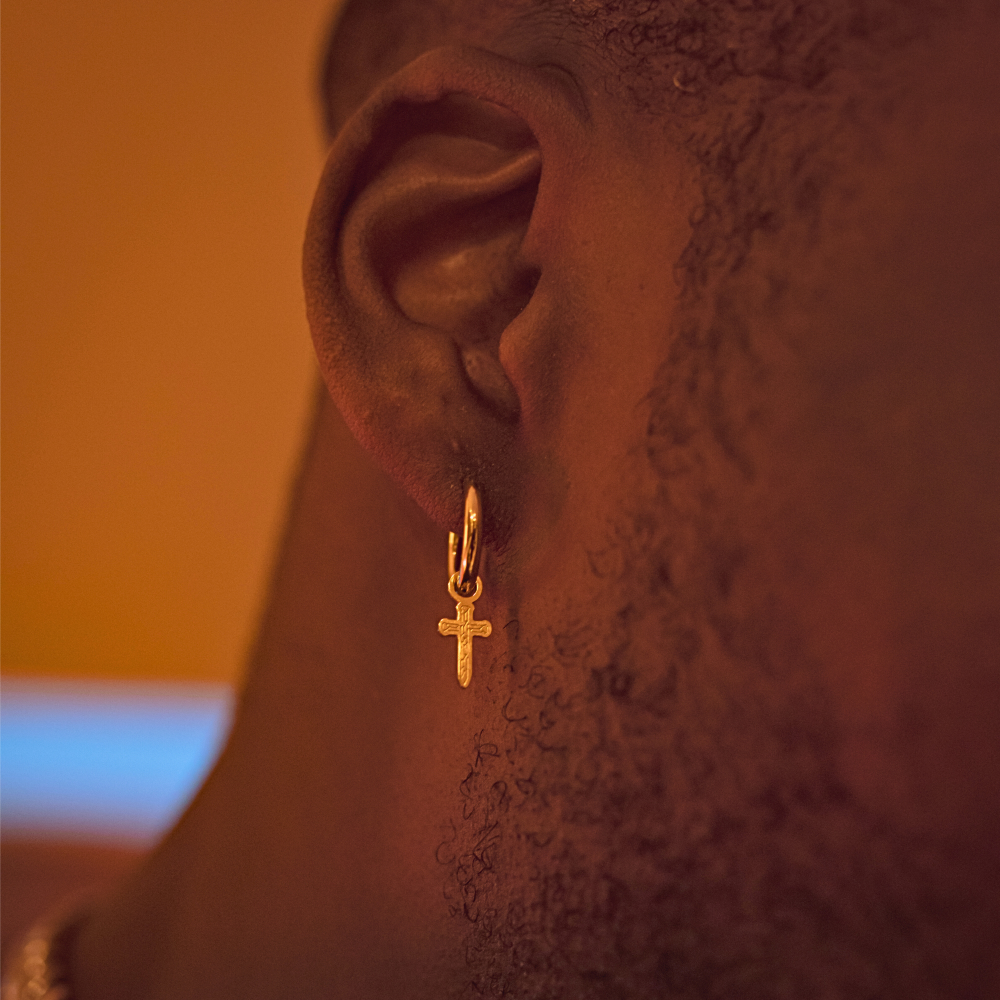 Mens Dagger Dangle Earrings - Mini Gold Dangle Hoop - By Twistedpendant