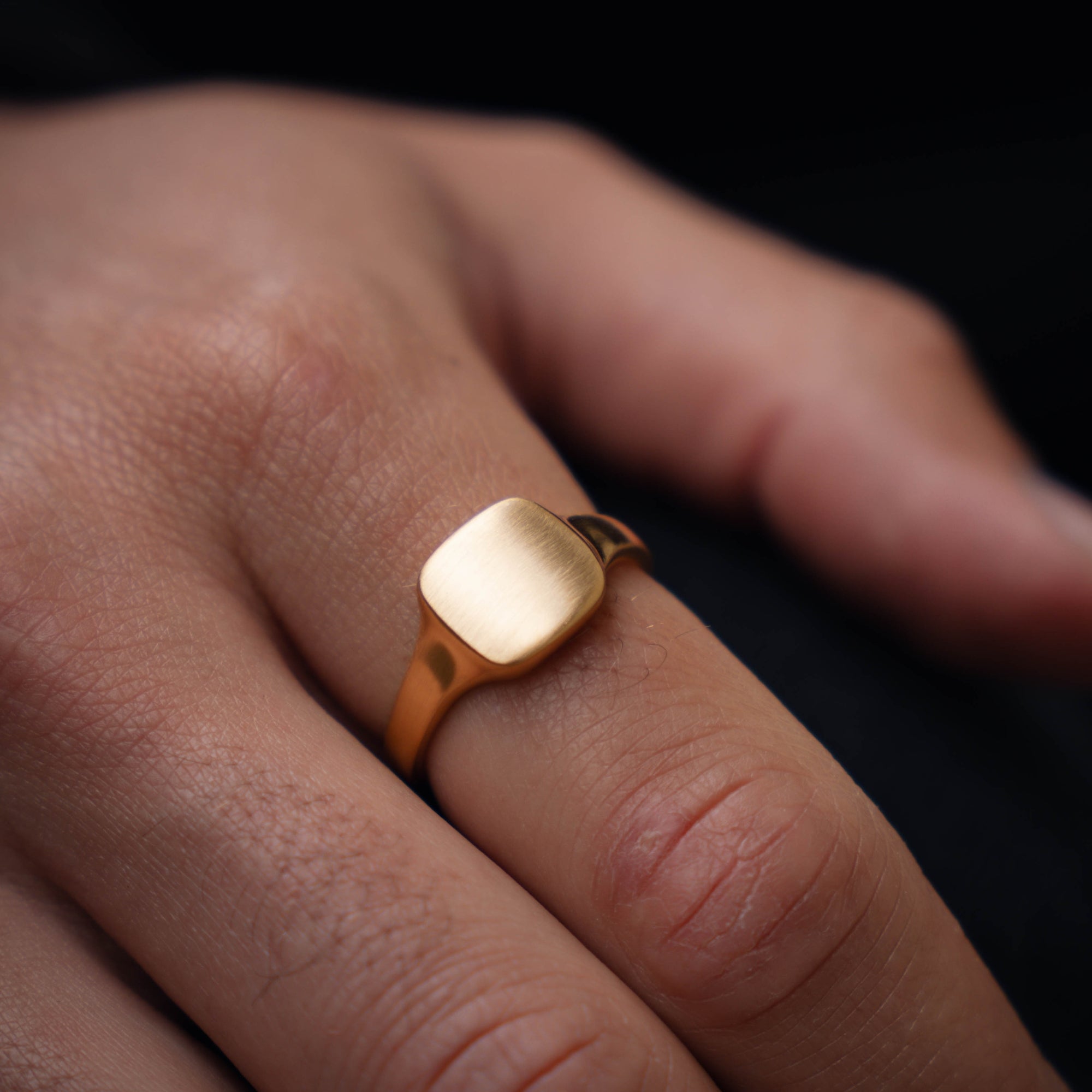 Gold Square Matte Signet Ring For Men - By Twistedpendant