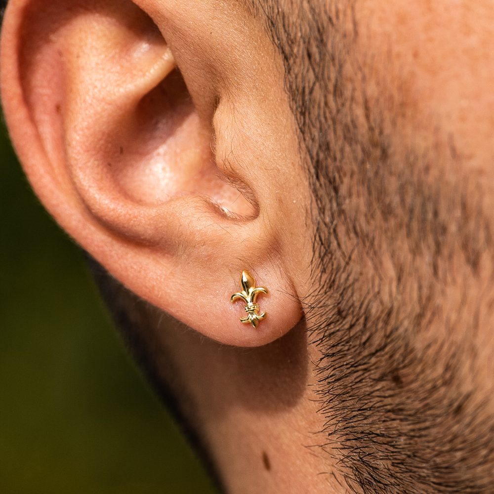 18K Gold Fleur Stud Earring - Mens Gold Earrings - By Twistedpendant