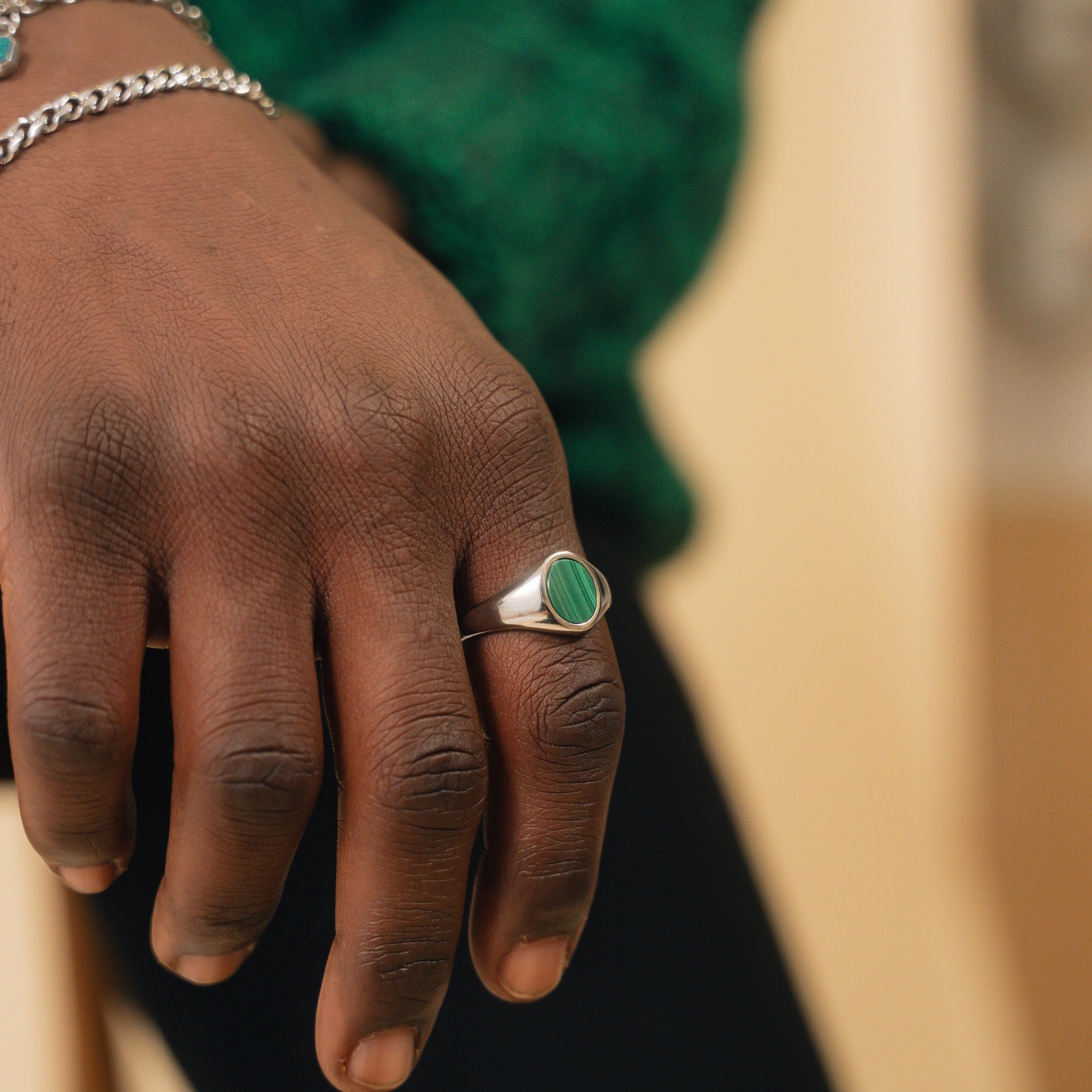 Malachite Signet Ring - Silver