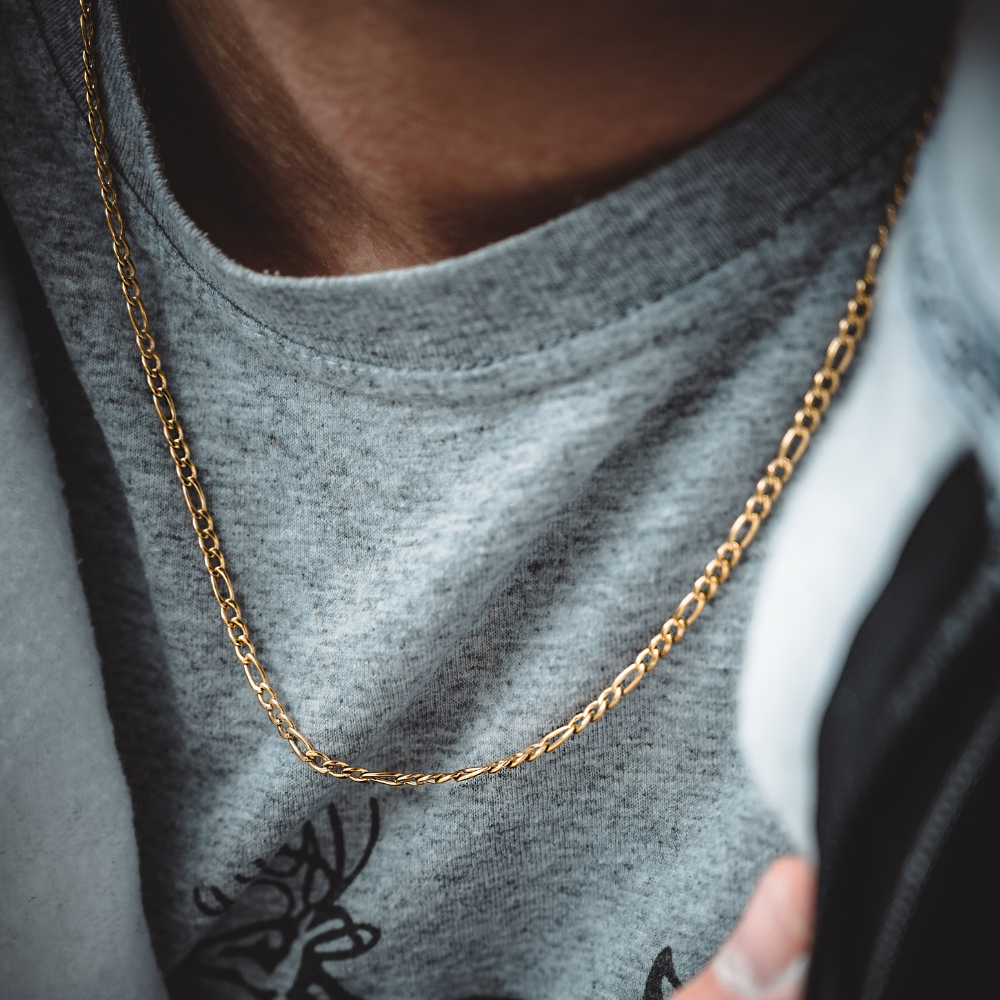 18K Gold Figaro Chain (3MM) For Men - Mens Gold Chain | Twistedpendant