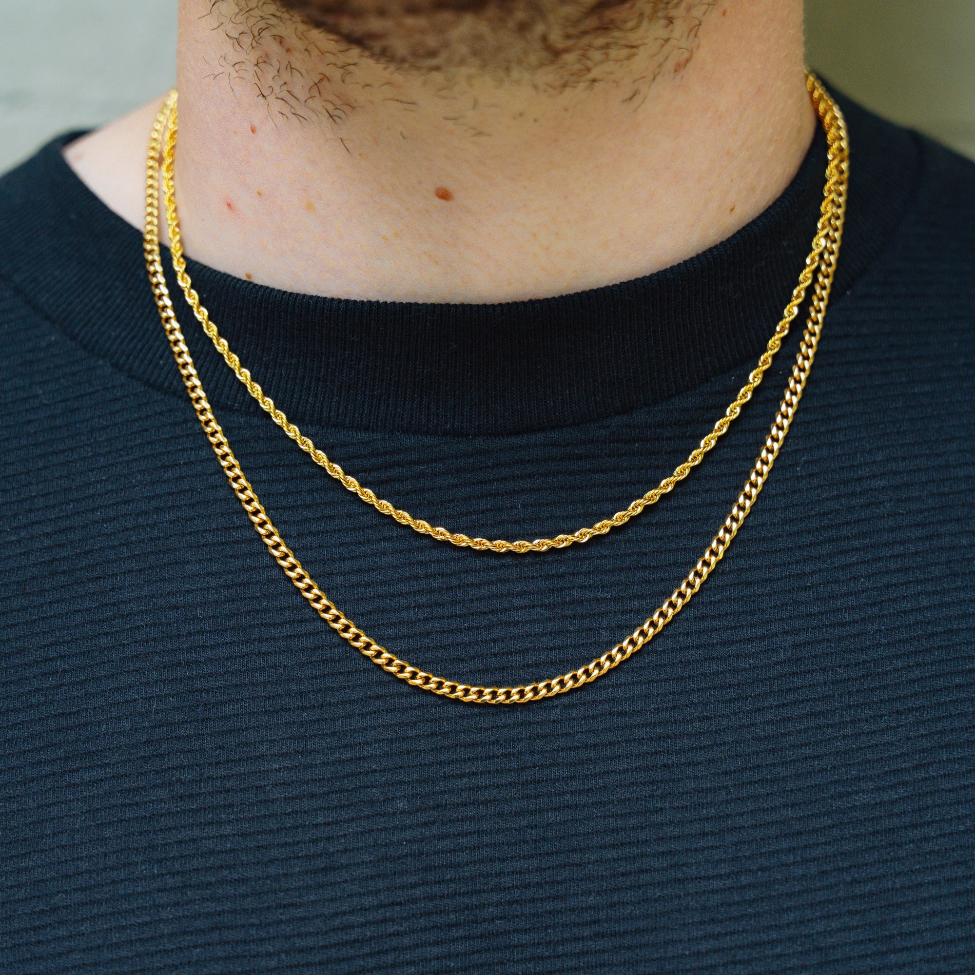 Gold Cuban + Rope Stack Chain Necklace Set For Men By Twistedpendant
