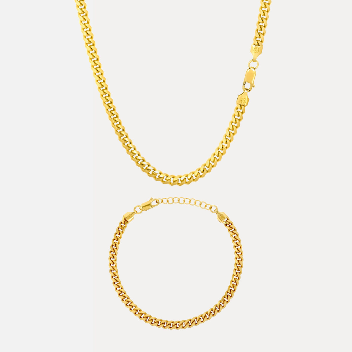 Italian Gold Cuban Chain & Bracelet Set (5MM) | Twisted Pendant