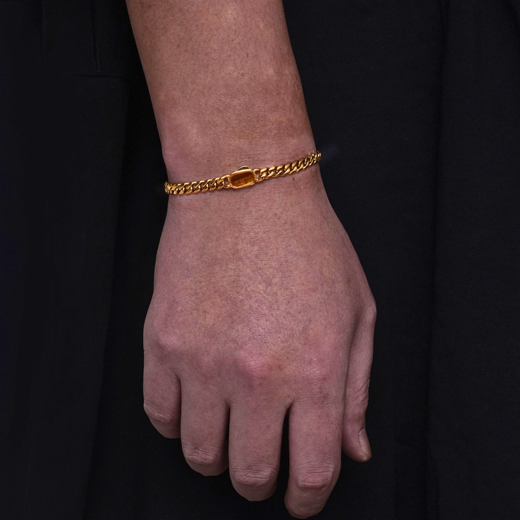 Tiger's Eye Cuban Bracelet (5MM) - Gold