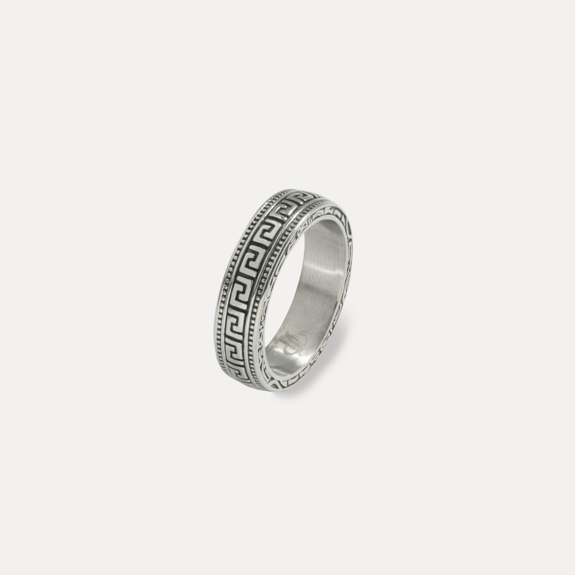 Kosmos Ring - Silver | Greek Key Band Ring For Men - By Twistedpendant
