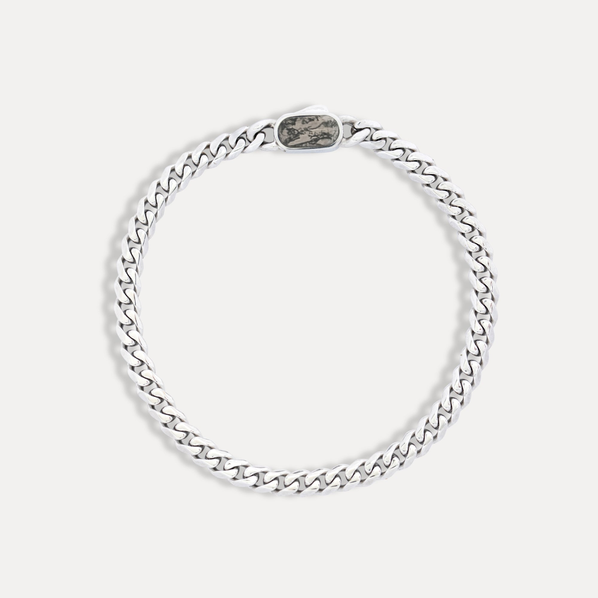 Moss Agate Cuban Bracelet (5MM) - Silver